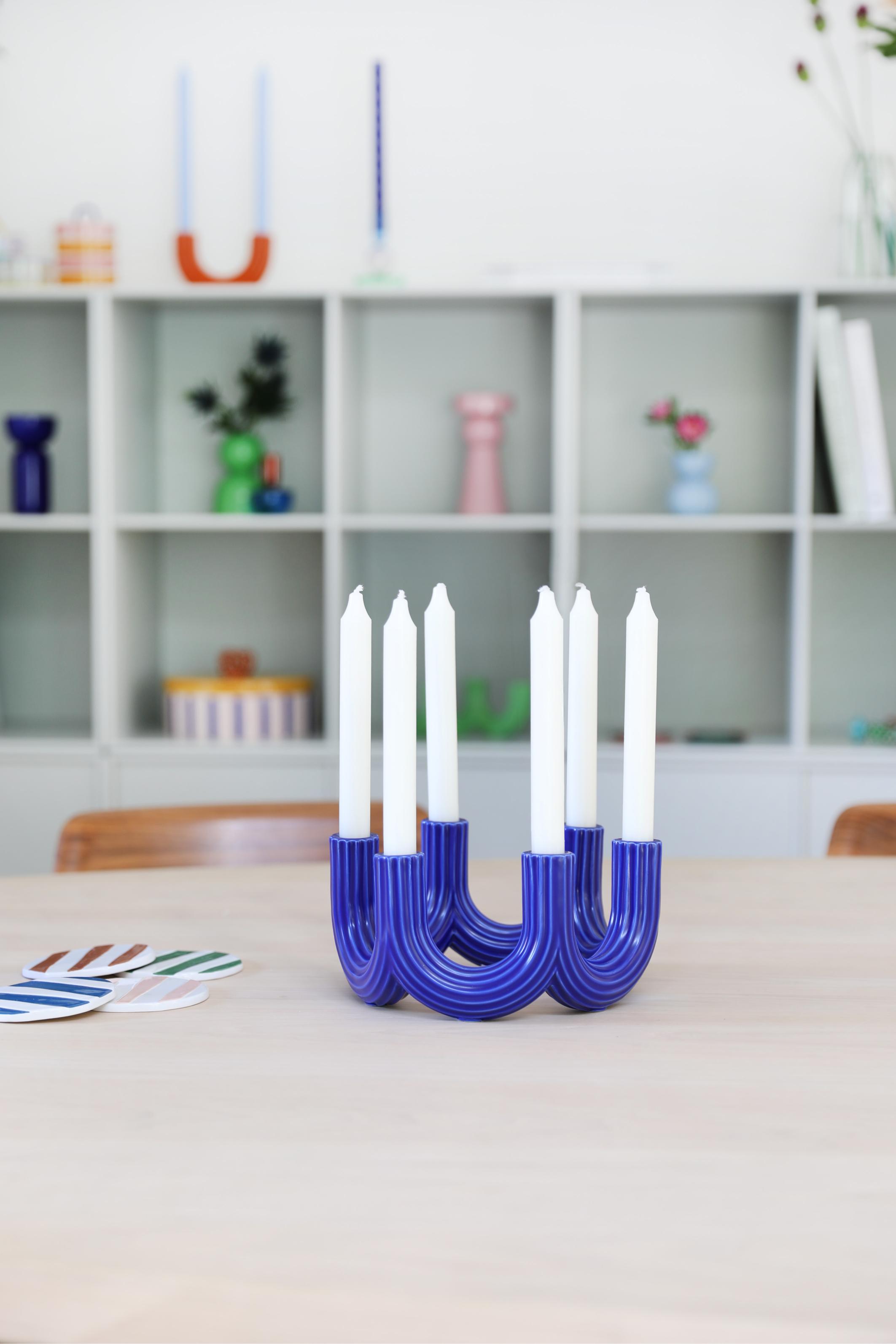 Zesarmige kaarsenhouder CHURROS blauw