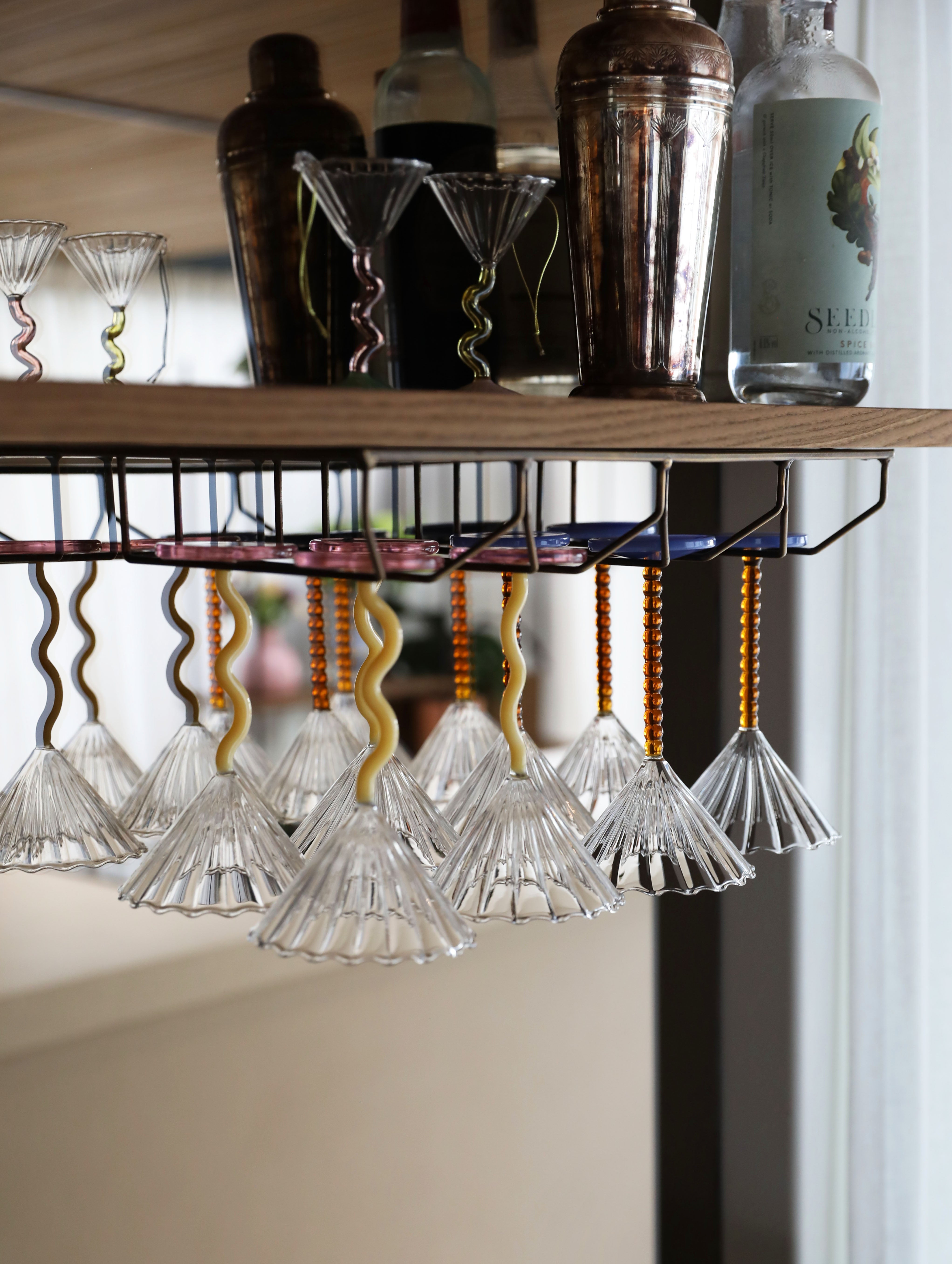 Set of CURVE glass goblets yellow with pink