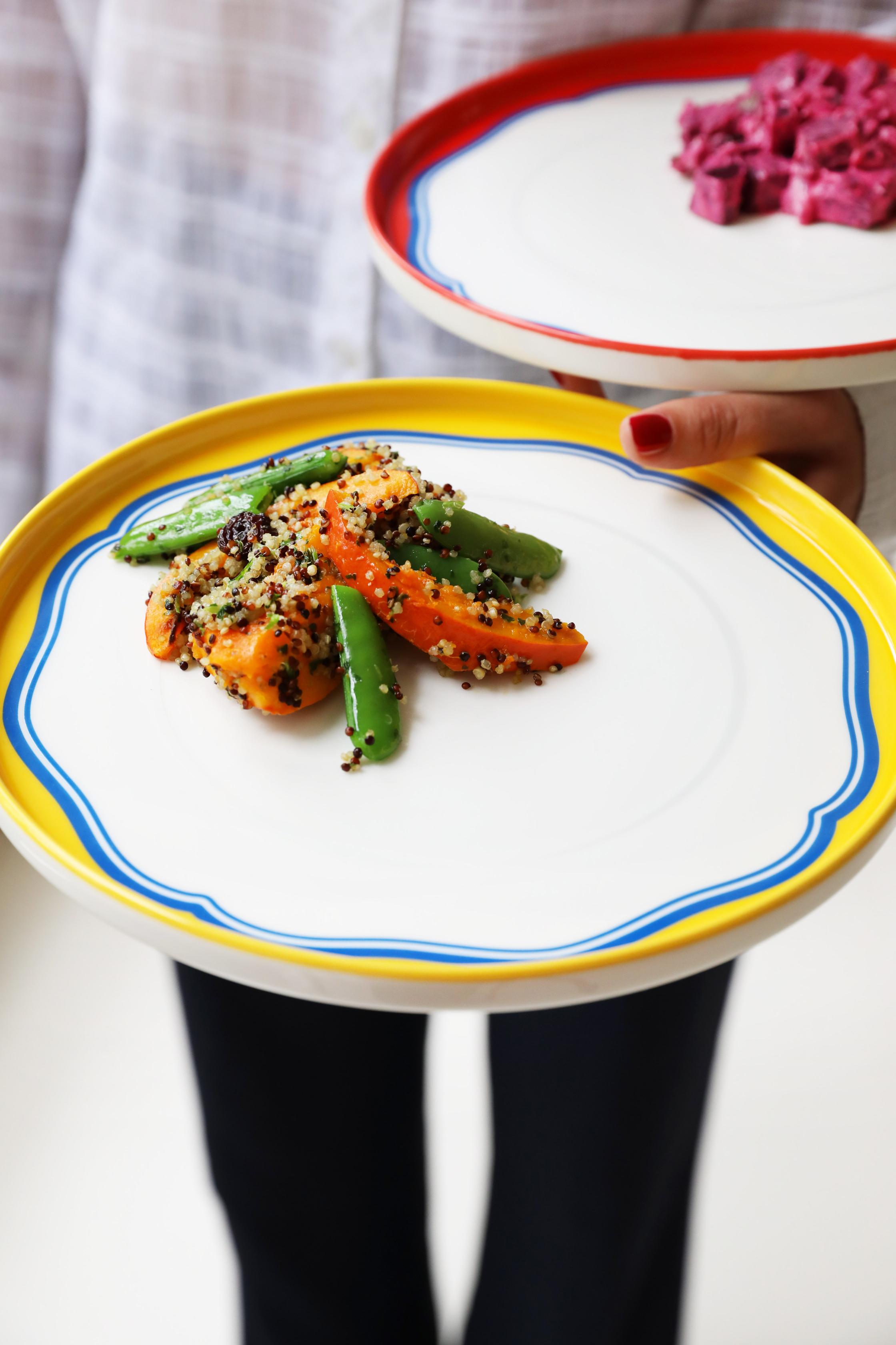 Dinerbord DAYDREAM BULGE wit met geel en blauw