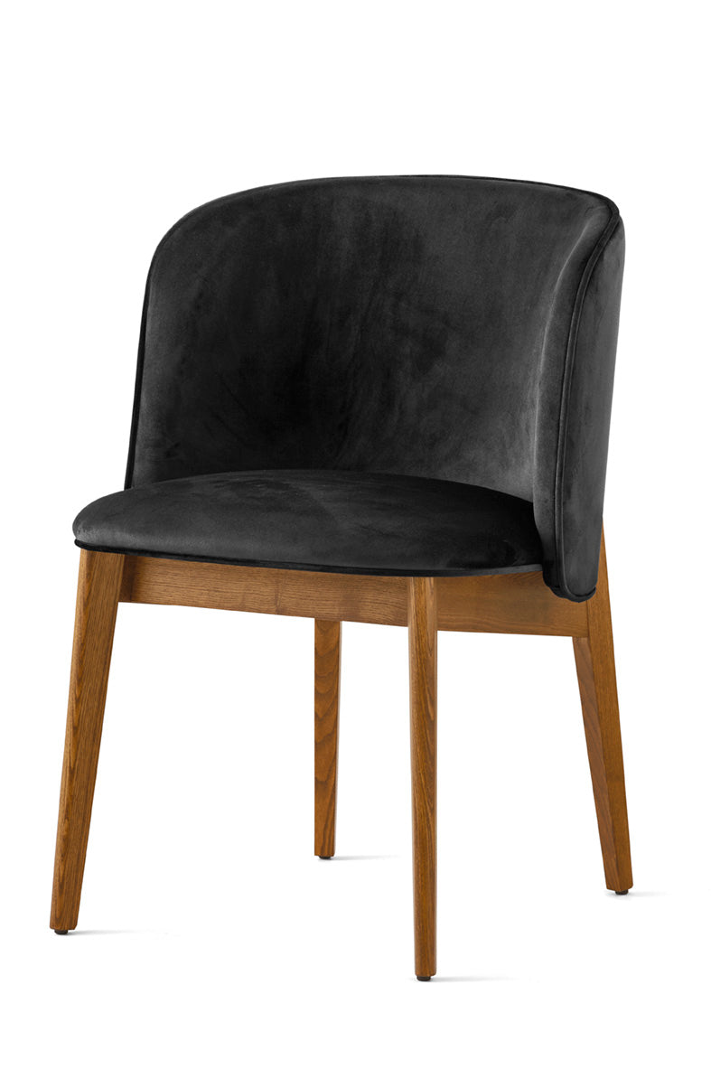 Fauteuil met armleuningen ABREY gestoffeerd met een notenhouten basis