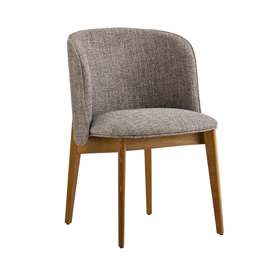 Fauteuil met armleuningen ABREY gestoffeerd met een notenhouten basis