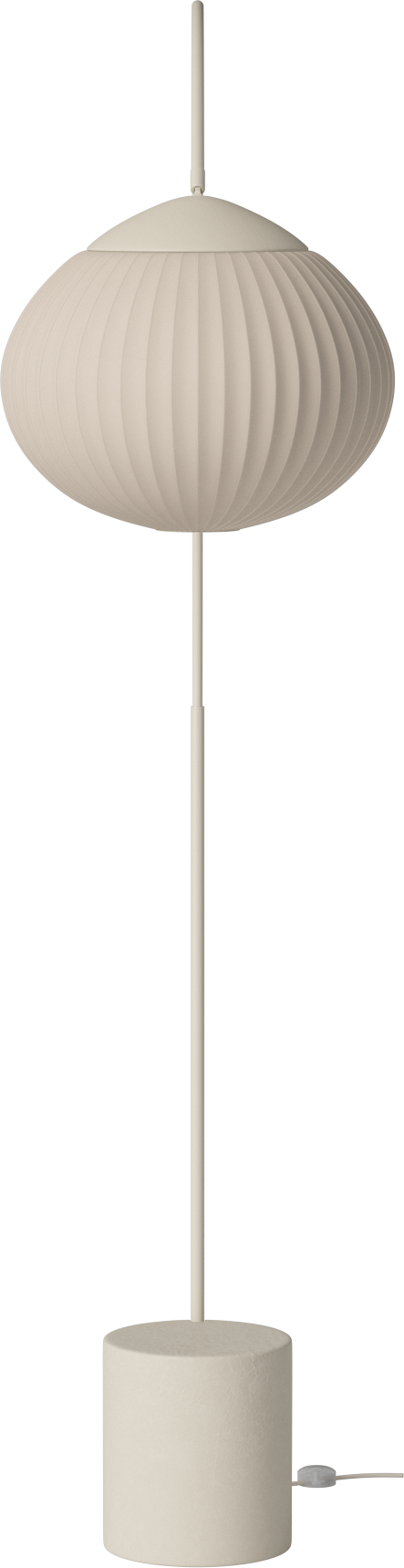 Eichelbodenlampe Beige mit einer Basis aus Sahne Beton
