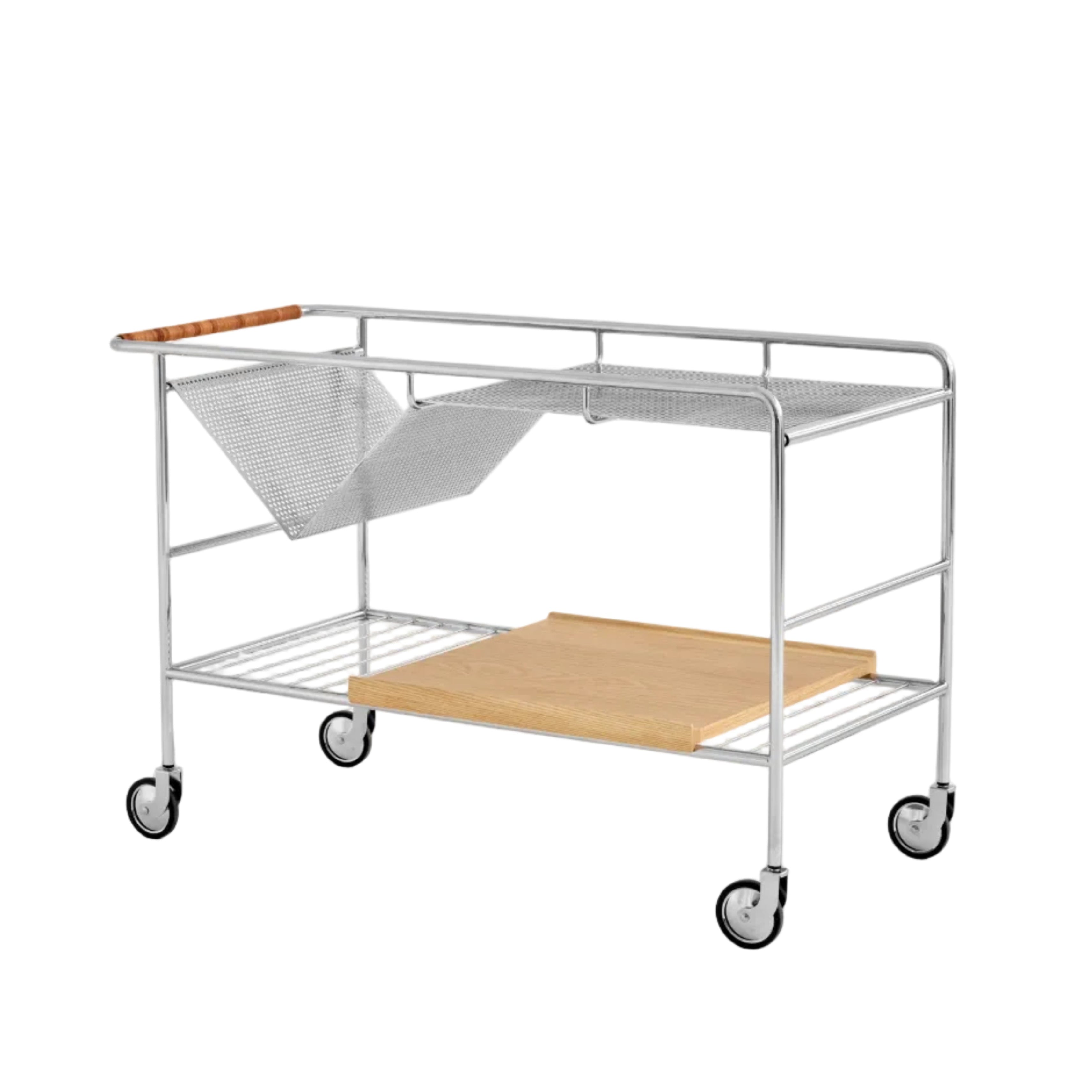 ALIMA NDS1 wagentje met verchroomd frame en gelakt eikenhout