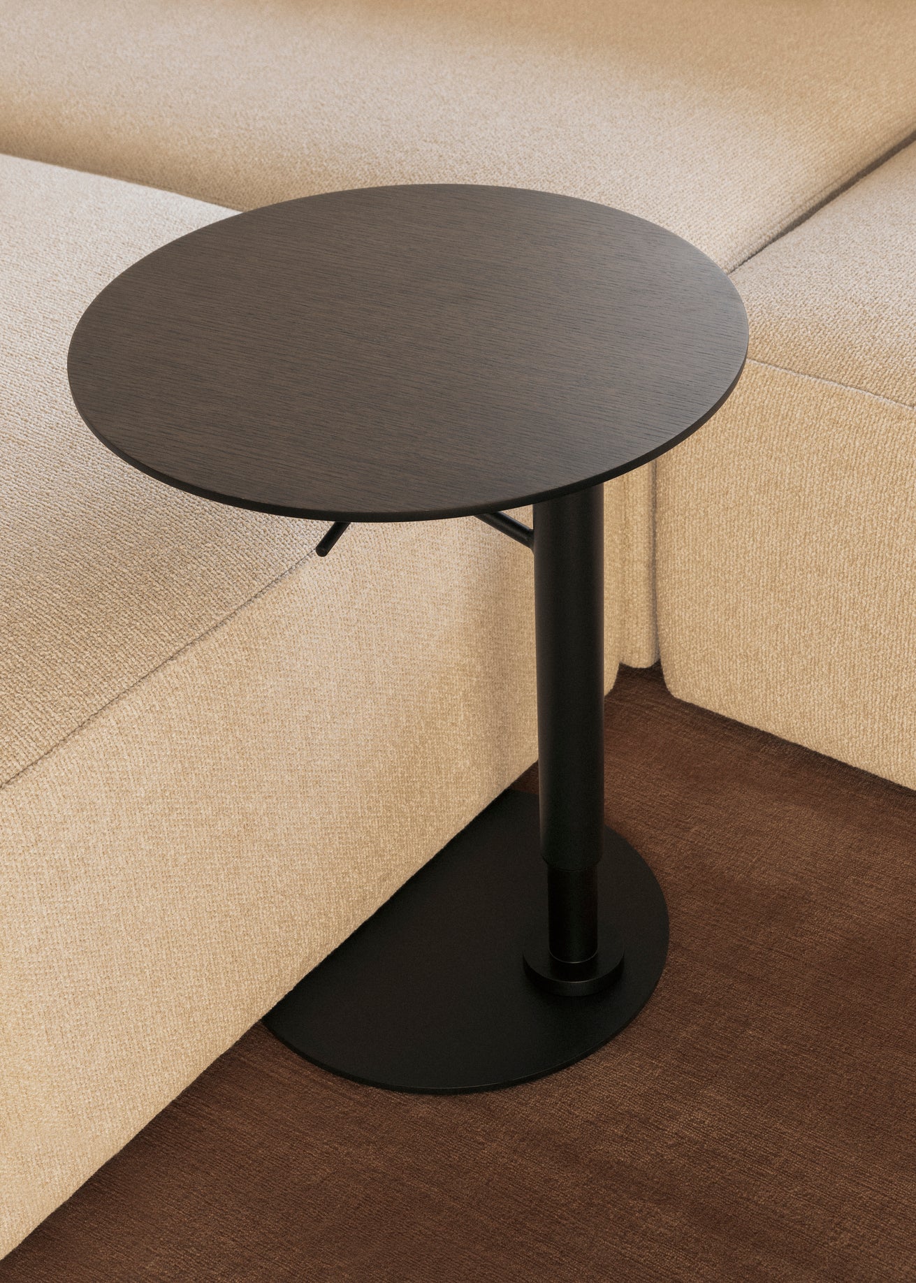 Adjustable Side Table BRANCH Dark Oak Wood with Black Base