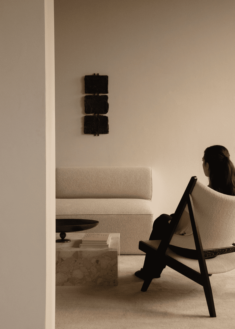 Sessel KNITTING cremefarben mit Eichenbasis