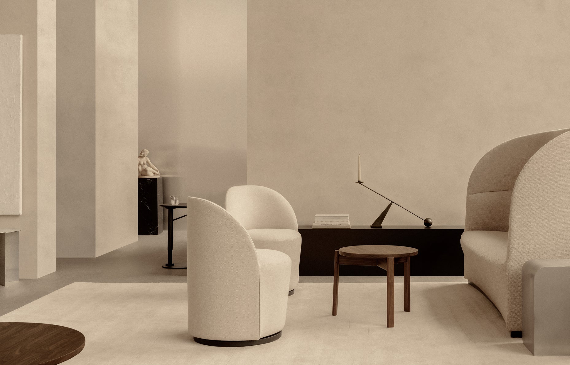 Adjustable Side Table BRANCH Dark Oak Wood with Black Base