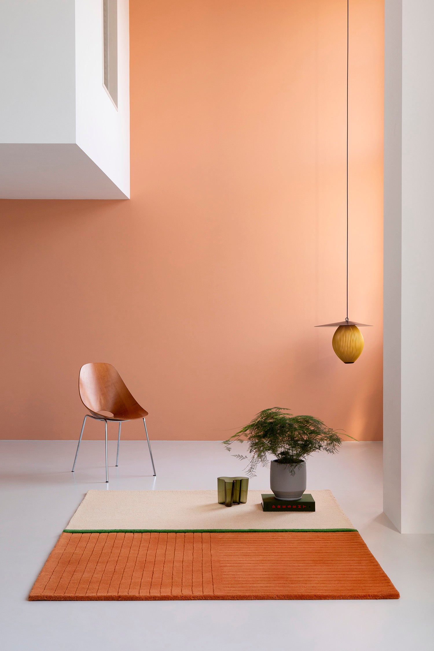 DECOR RHYTHM orange rug with beige and green