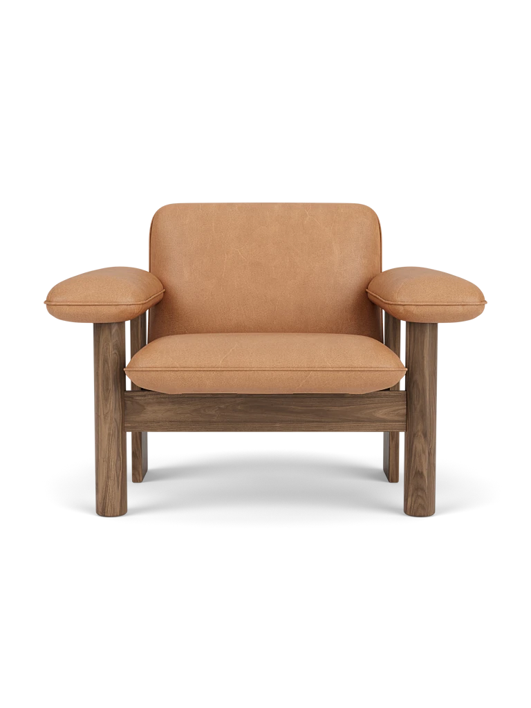 Fauteuil BRASILIA cognac leer met notenhouten basis