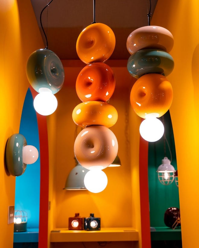 Hanglamp van keramiek BUMBUM oranje met geel en crème