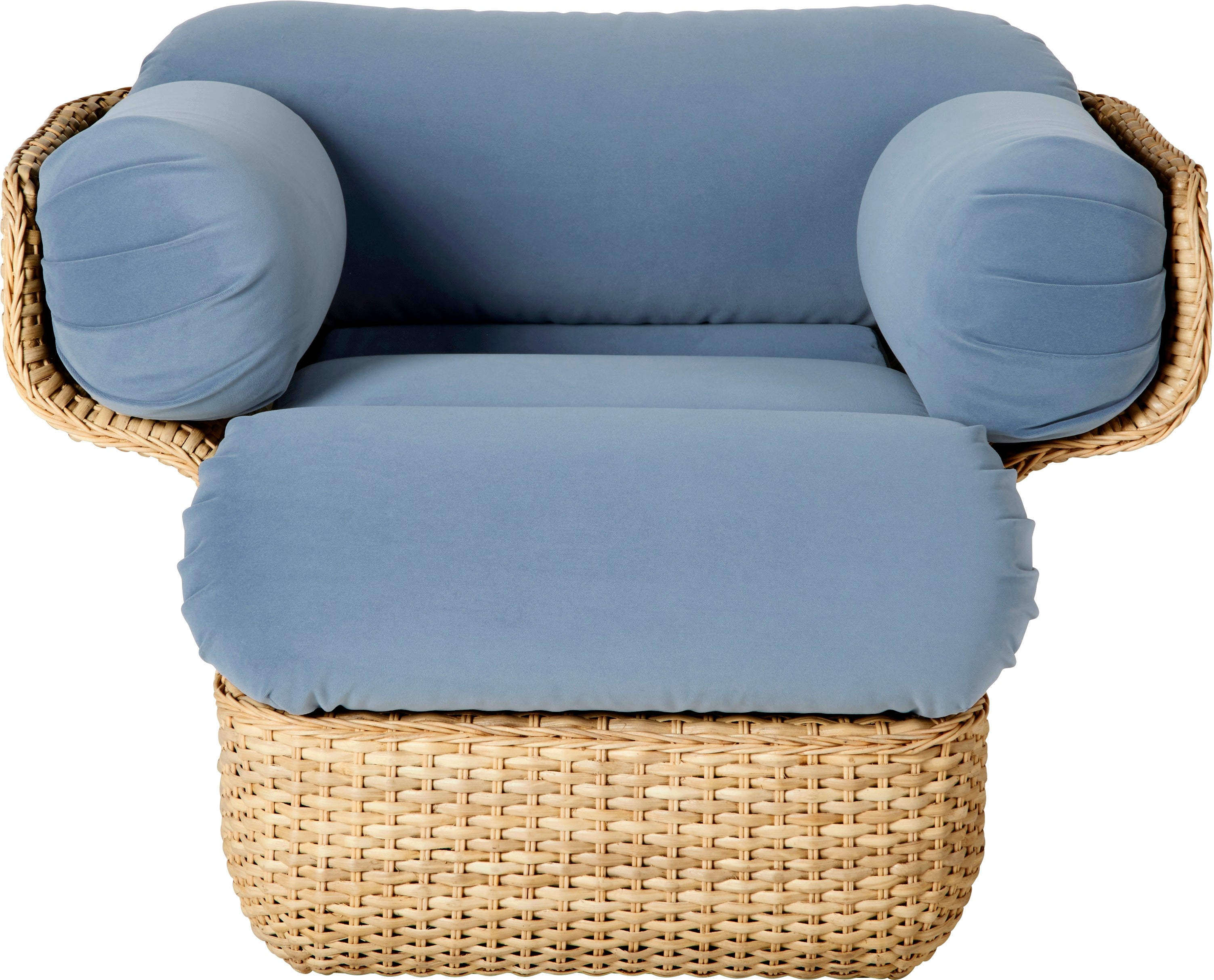 BASKET fauteuil blauw met riet
