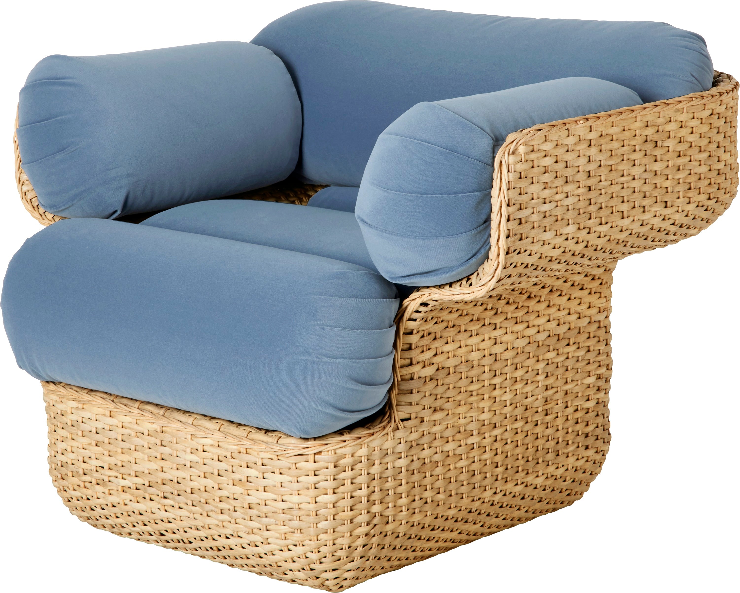 BASKET fauteuil blauw met riet