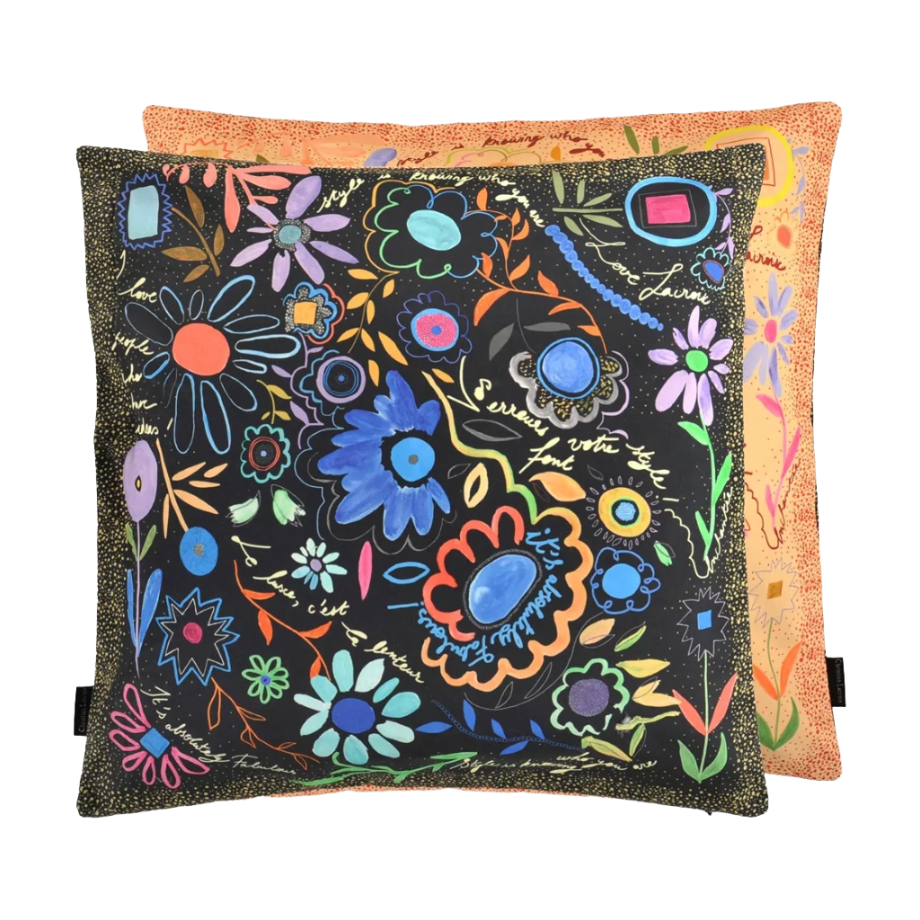 Tweedekleurige kussen DITES LE AVEC DES FLEURS met plantenpatroon