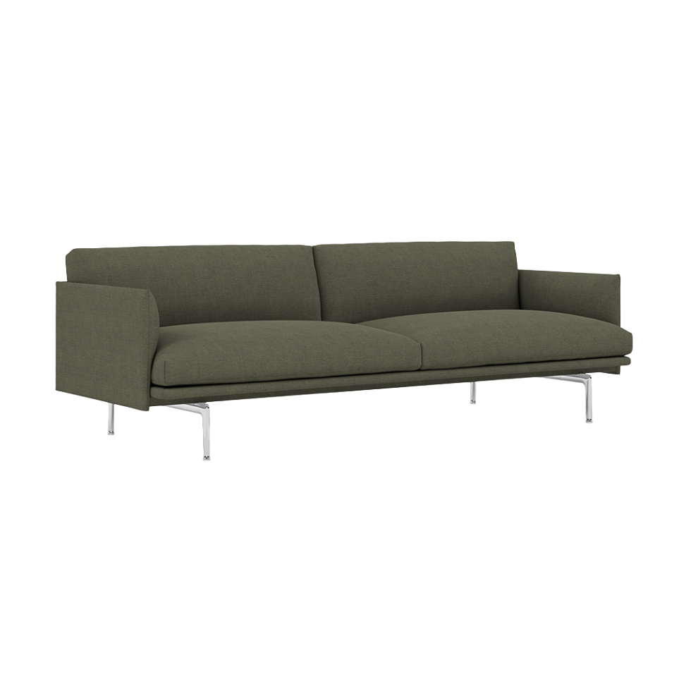 3-Seater Sofa OUTLINE Gray-Green with Silver Base