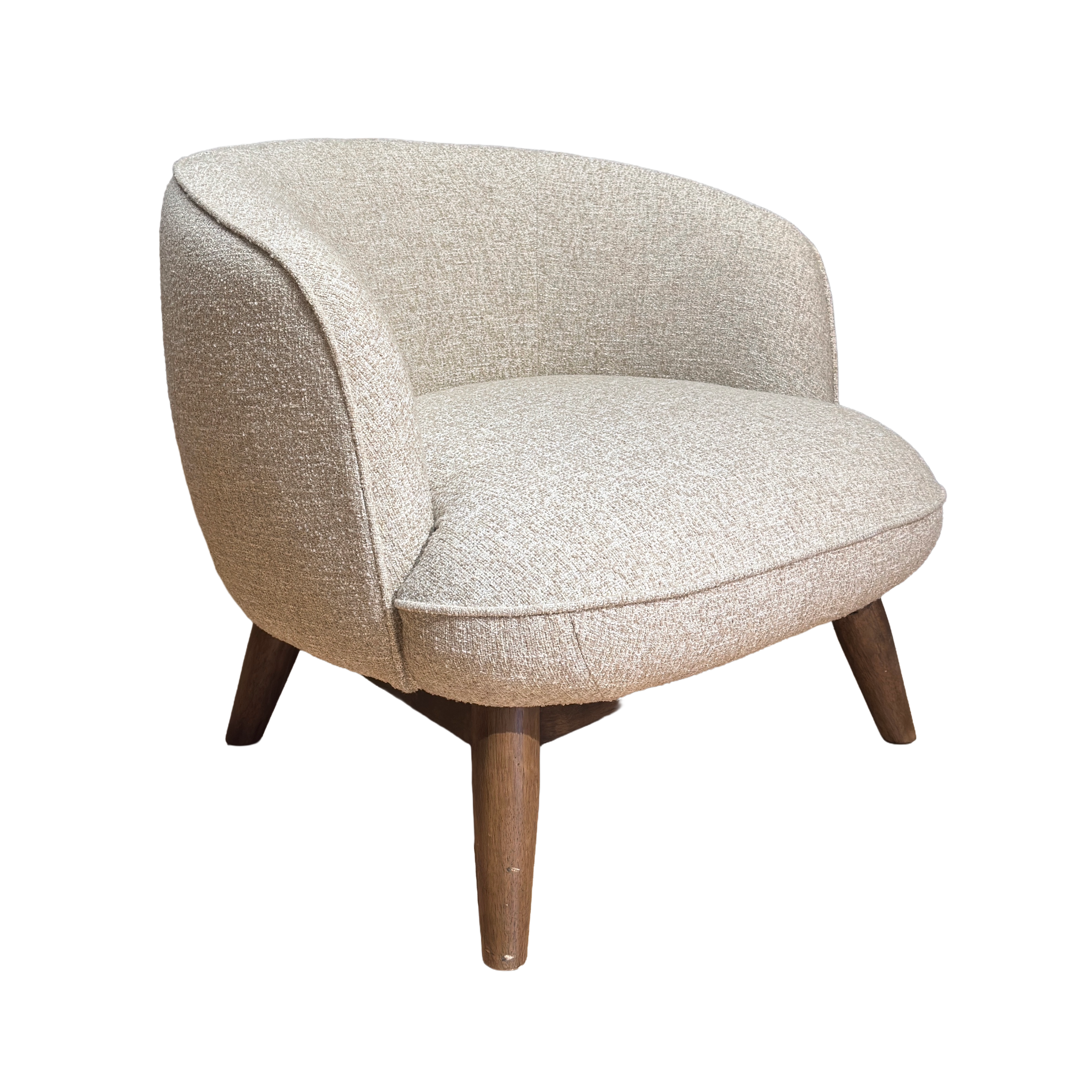 Upholstered armchair BENTON in gray-beige with a wooden base - display model