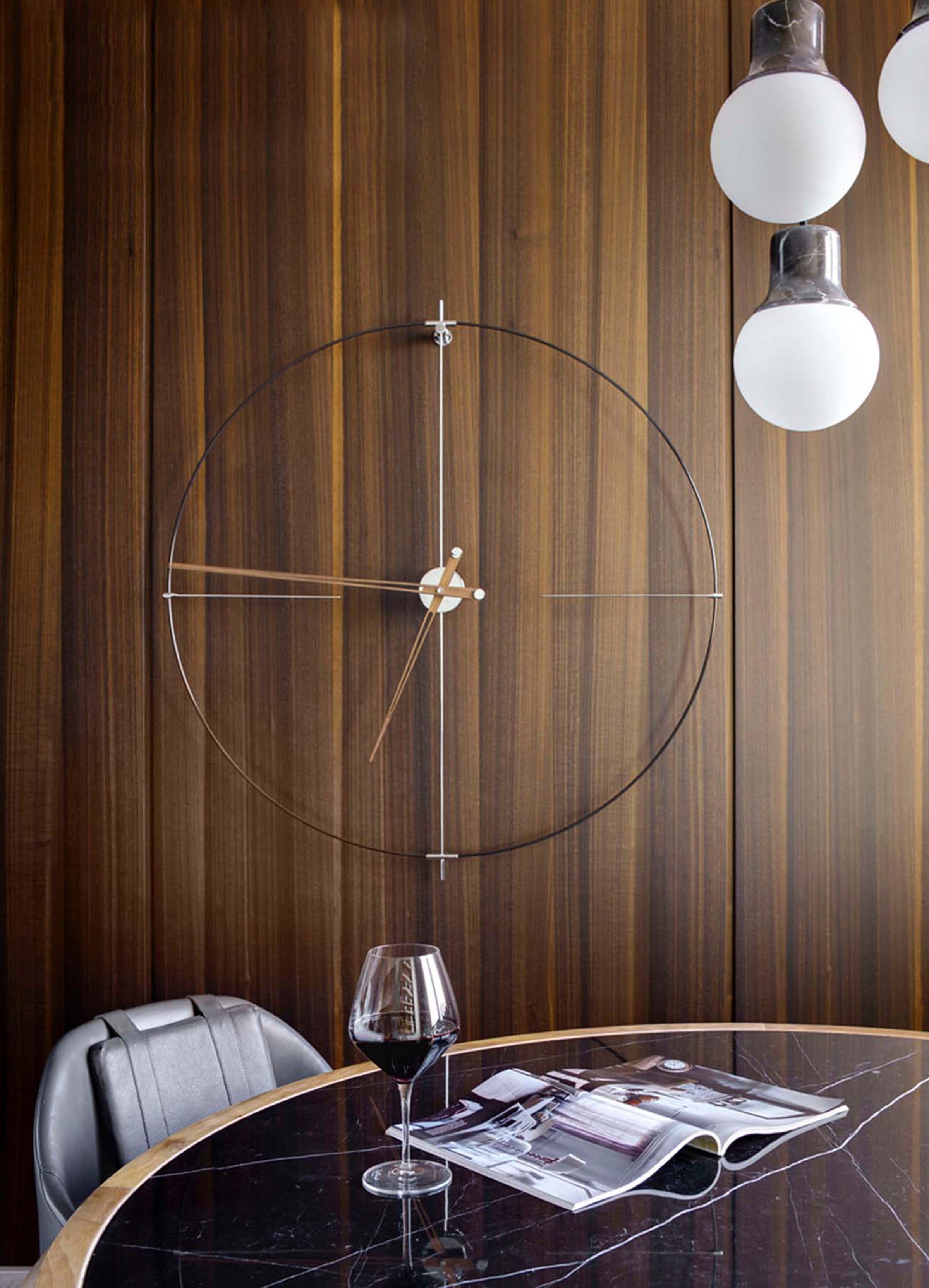 BILBAO wall clock walnut wood with black and chrome