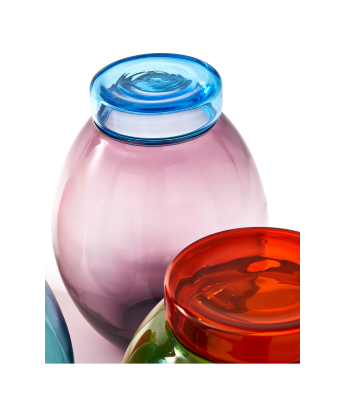 Aufgeblähte Deckel und Gläser Gläser Set farbiges Glas