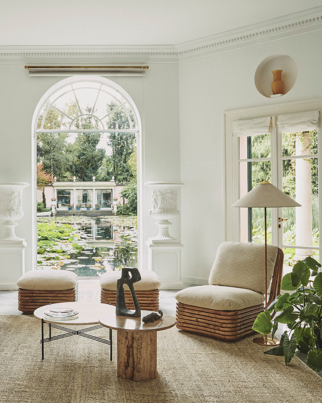 Puf BOHEMIAN 72 gepolstert mit Rattanbasis