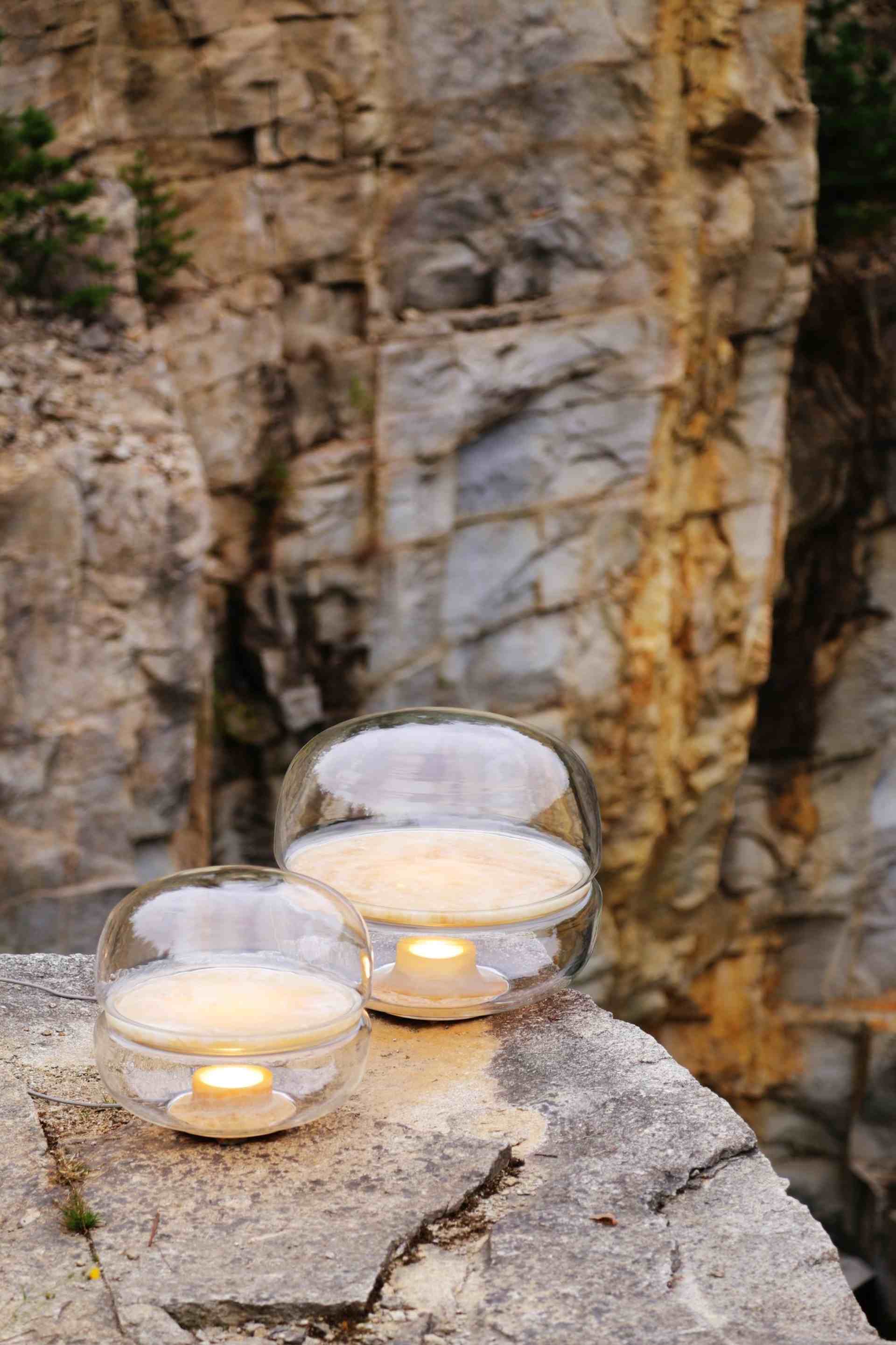 Makkaron L -Tischlampe aufblasbares Glas mit Onyx