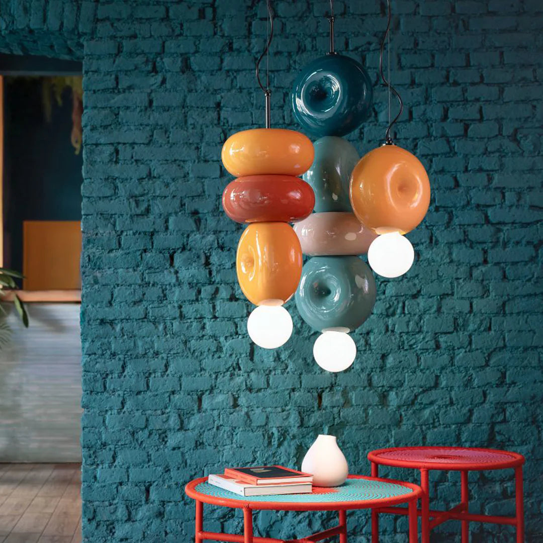 Ceramic pendant lamp Bumbum orange with yellow