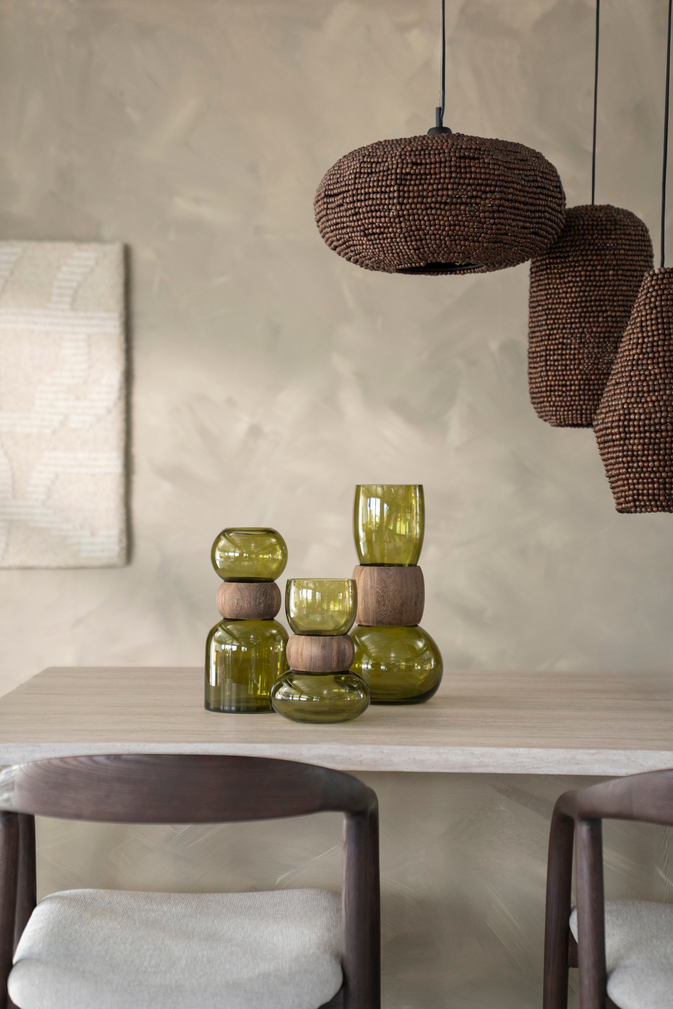 Vase VERRA grünes Glas mit Holz