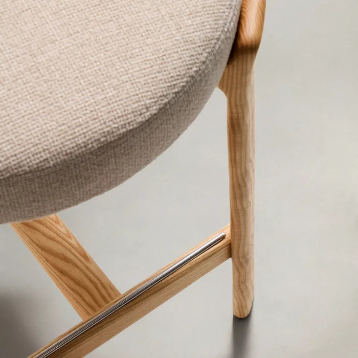 Hocker GRANITE beige chenille met essen basis