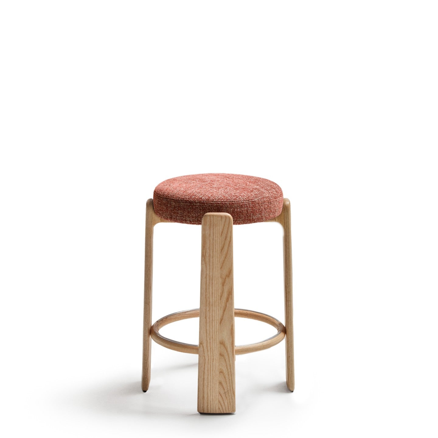 Barkruk GRANITE bruin-rood chenille met essen basis