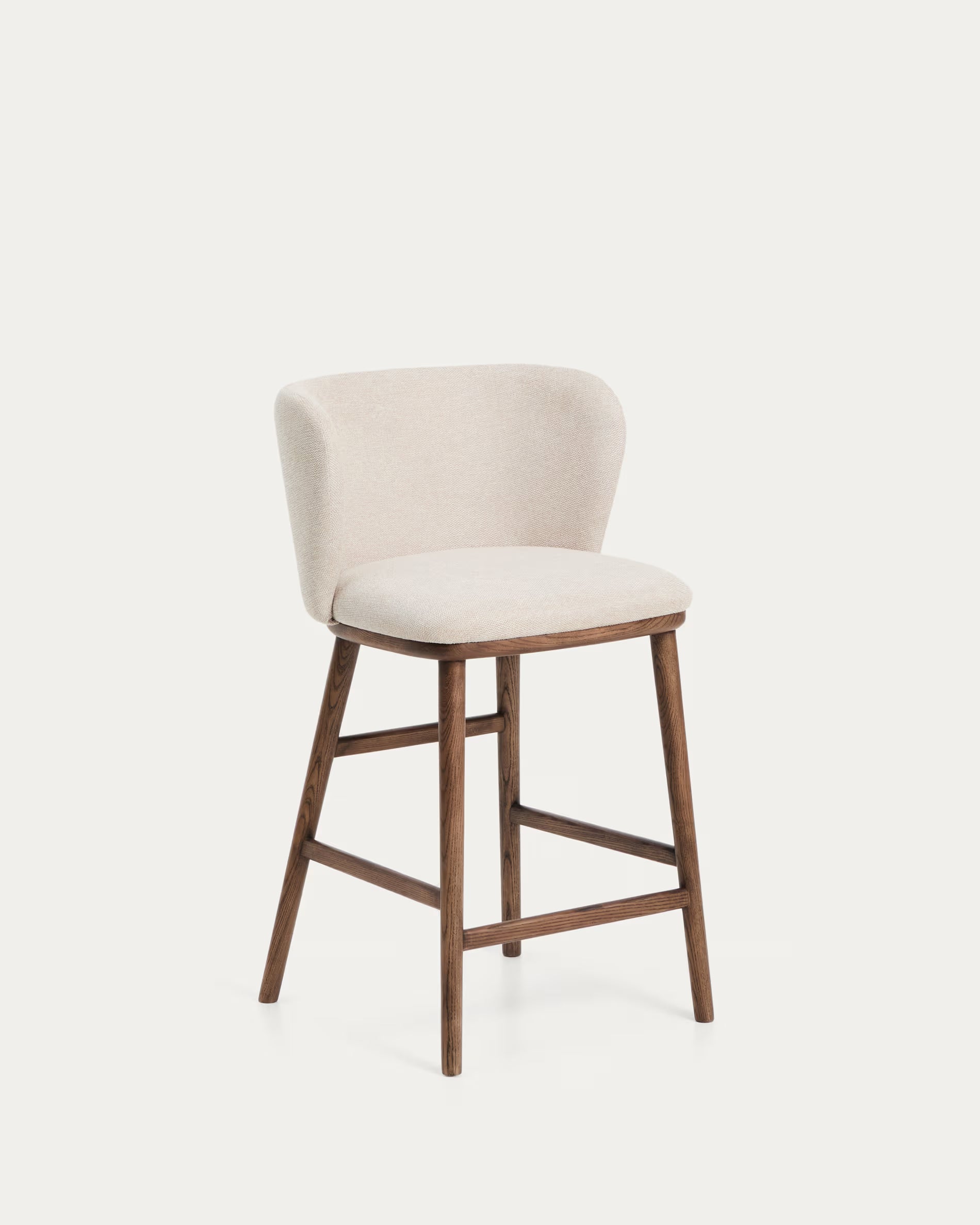 Bar Stool CISELIA beige chenille with dark ash base