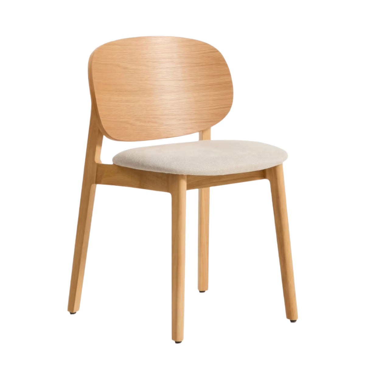 Beige LUDARA stoel van chenille met een gefineerde eiken basis