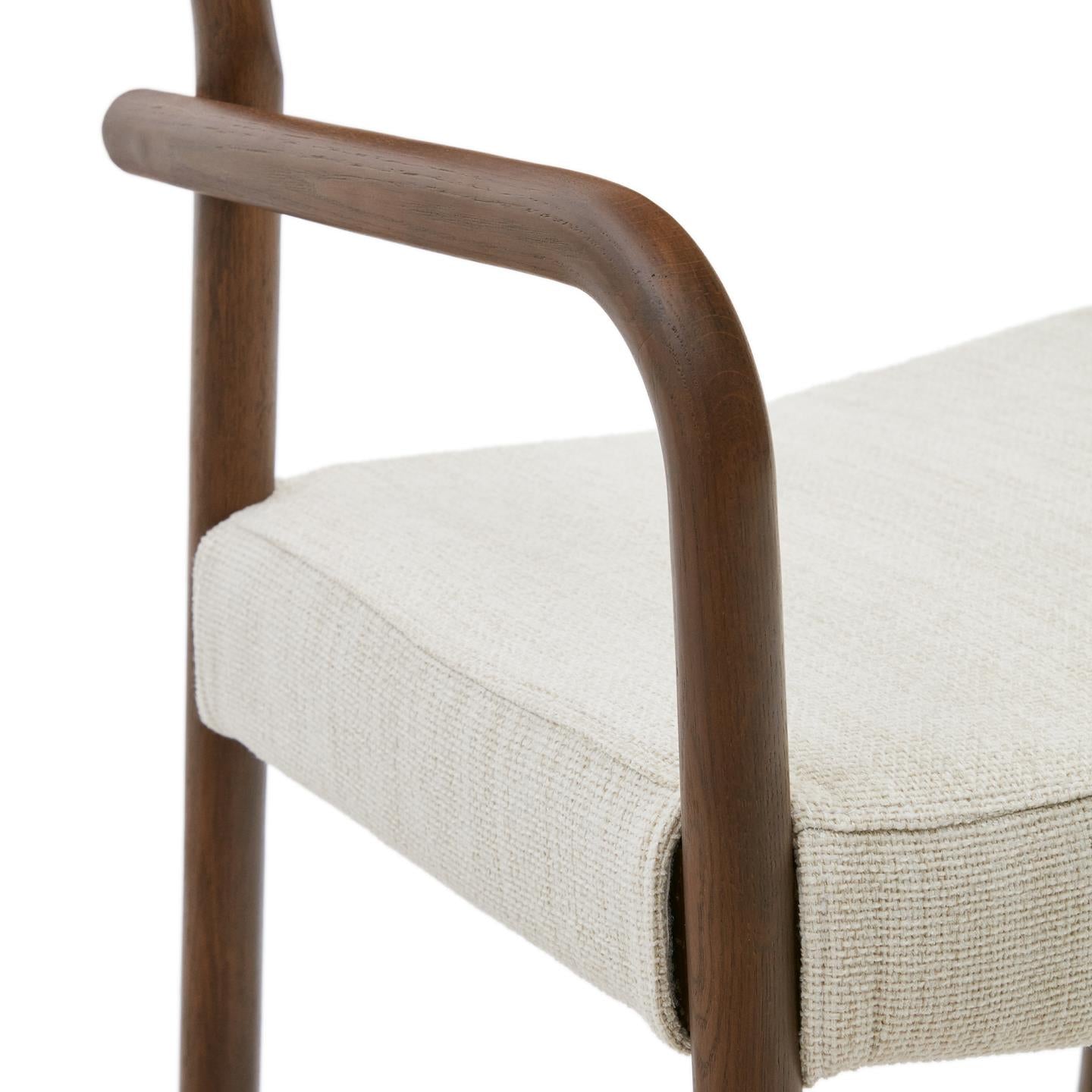 FALCONERA chair in beige chenille with a dark oak base