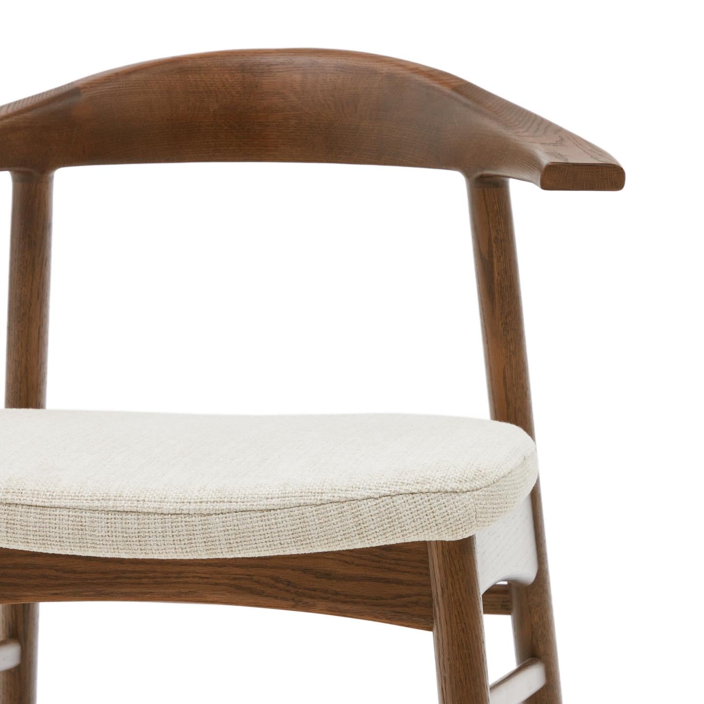 TIMONS chair in beige chenille with a dark oak base