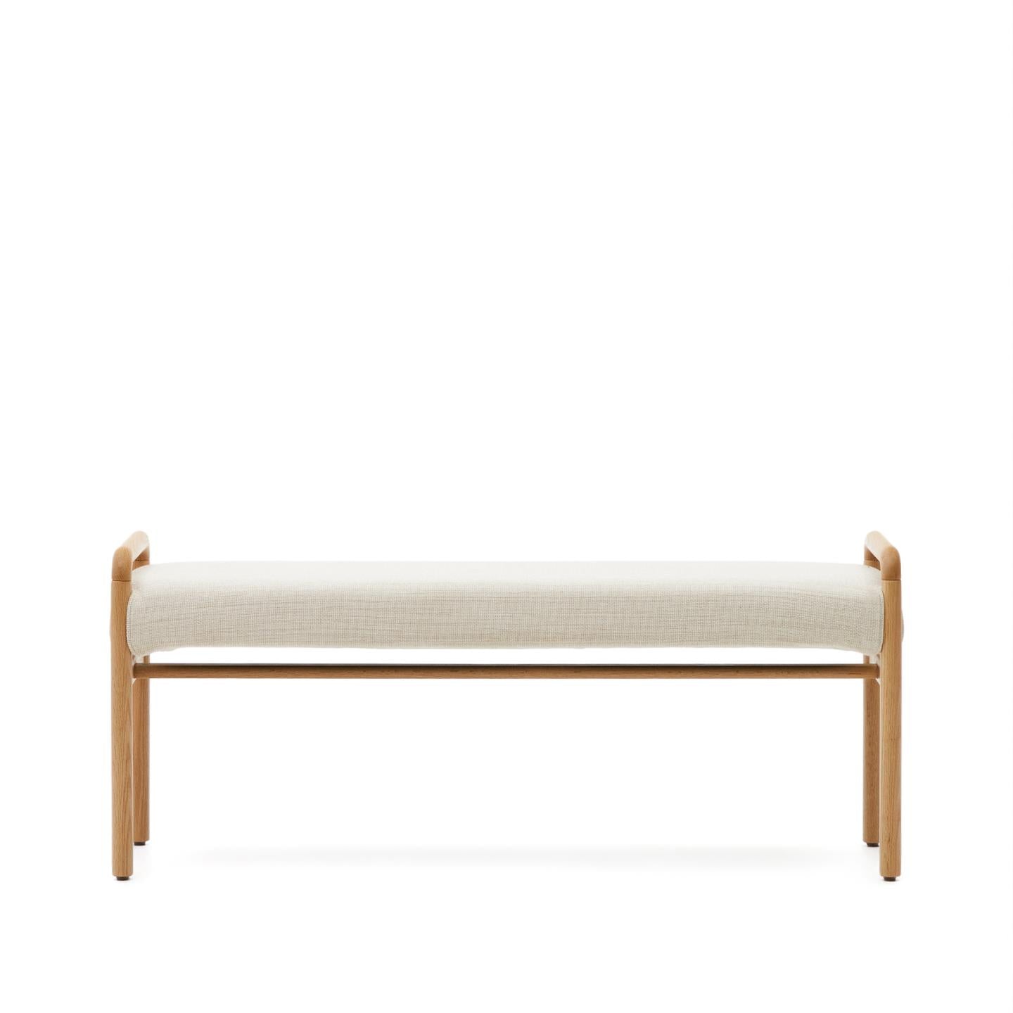 MACARET bench in beige chenille with an oak base