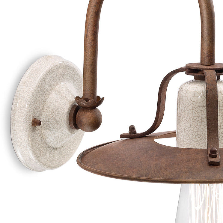 Wandleuchte aus Keramik und Eisen GRUNGE Rost mit cremefarbenem Craquelé-Effekt 