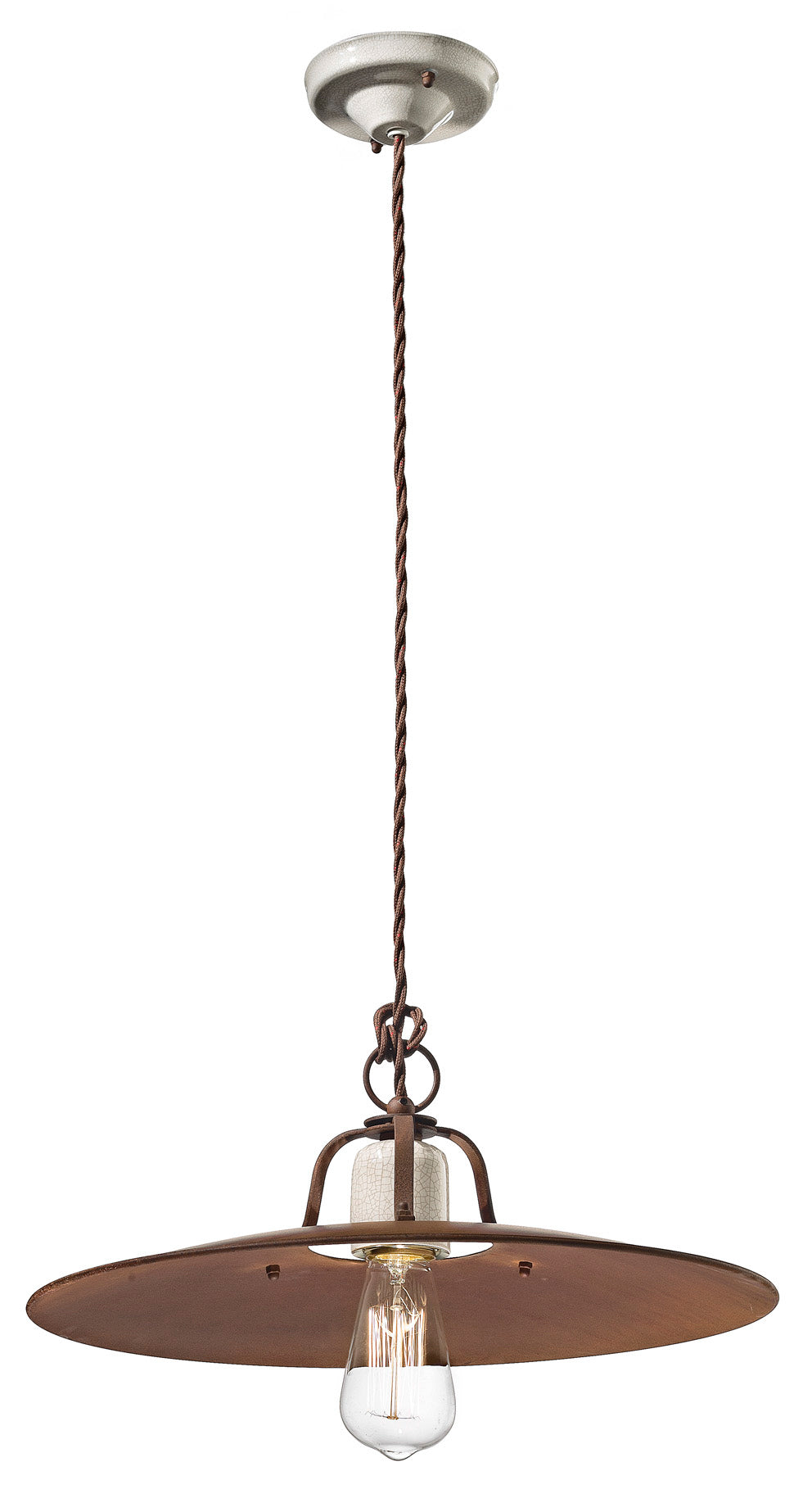 GRUNGE rust-colored ceramic and iron pendant lamp with a cream Craquelé effect