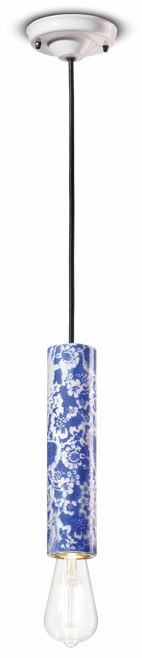 Hanglamp van keramiek PI met blauwe bloemen