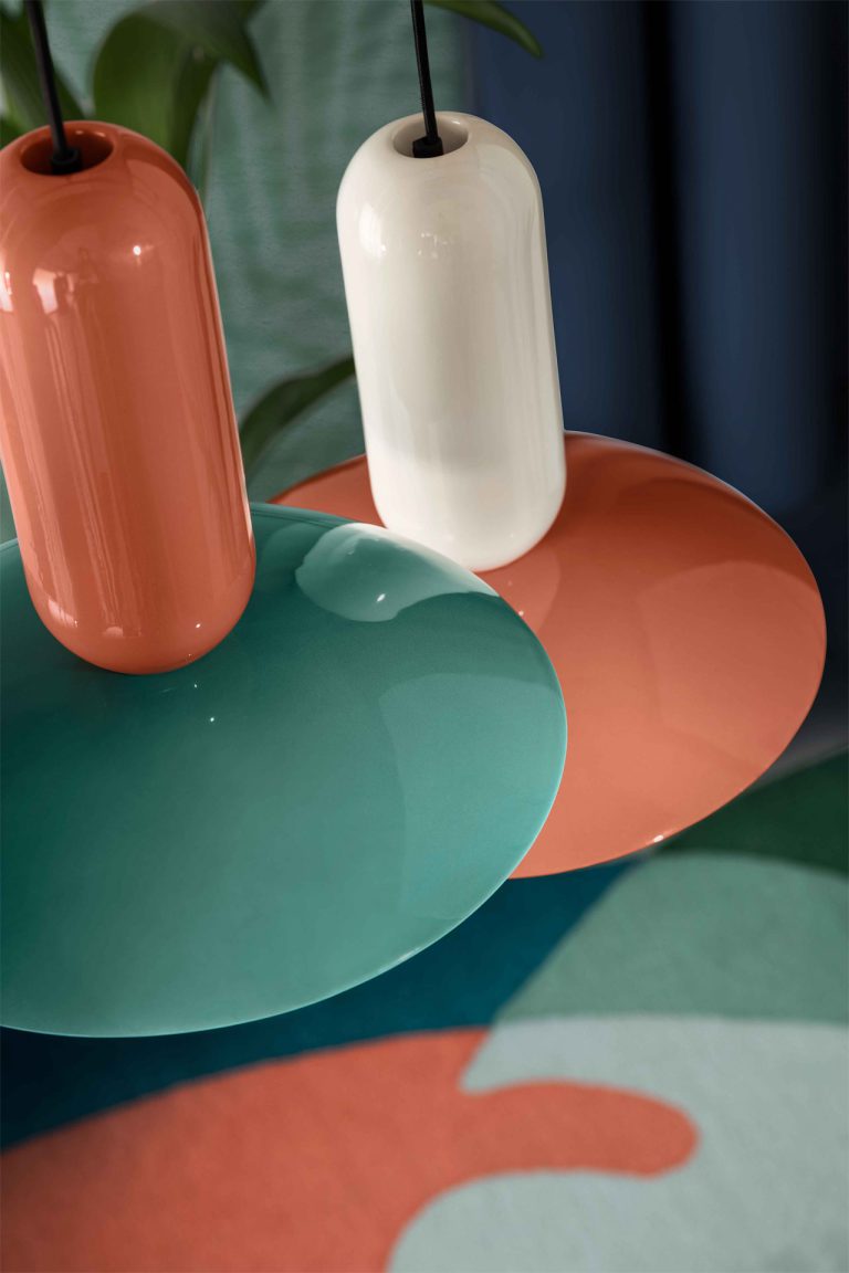 Turquoise ceramic pendant lamp PAU with cream