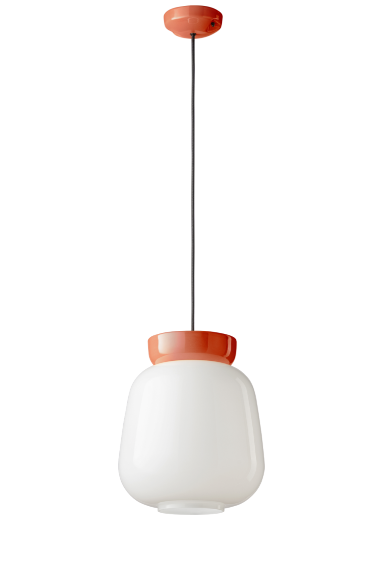 CORCOVADO ceramic pendant lamp in milky white with orange