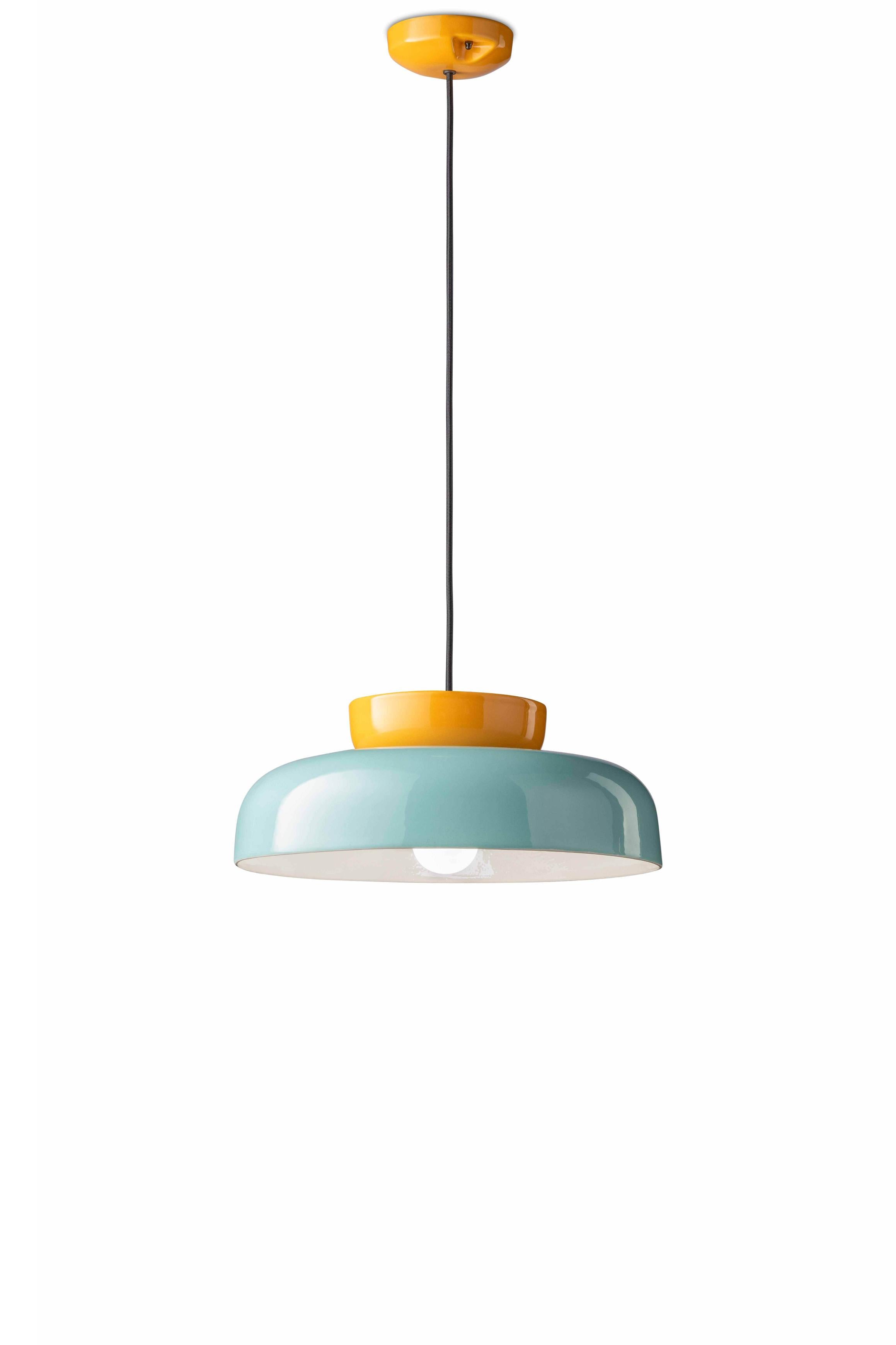 Keramik-Pendelleuchte MARACANÀ blau mit gelb