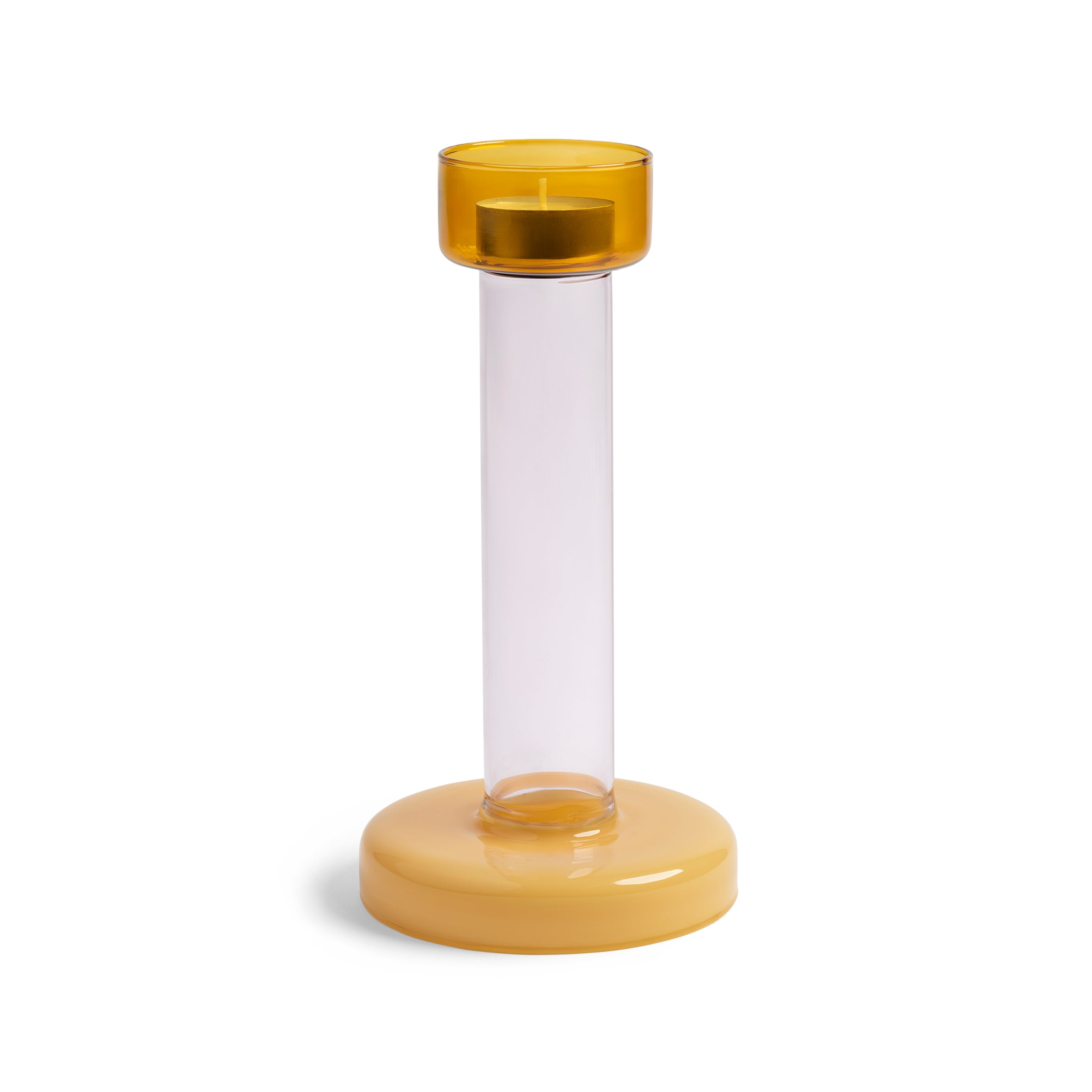 Teelichthalter BOLE gelb mit rosa