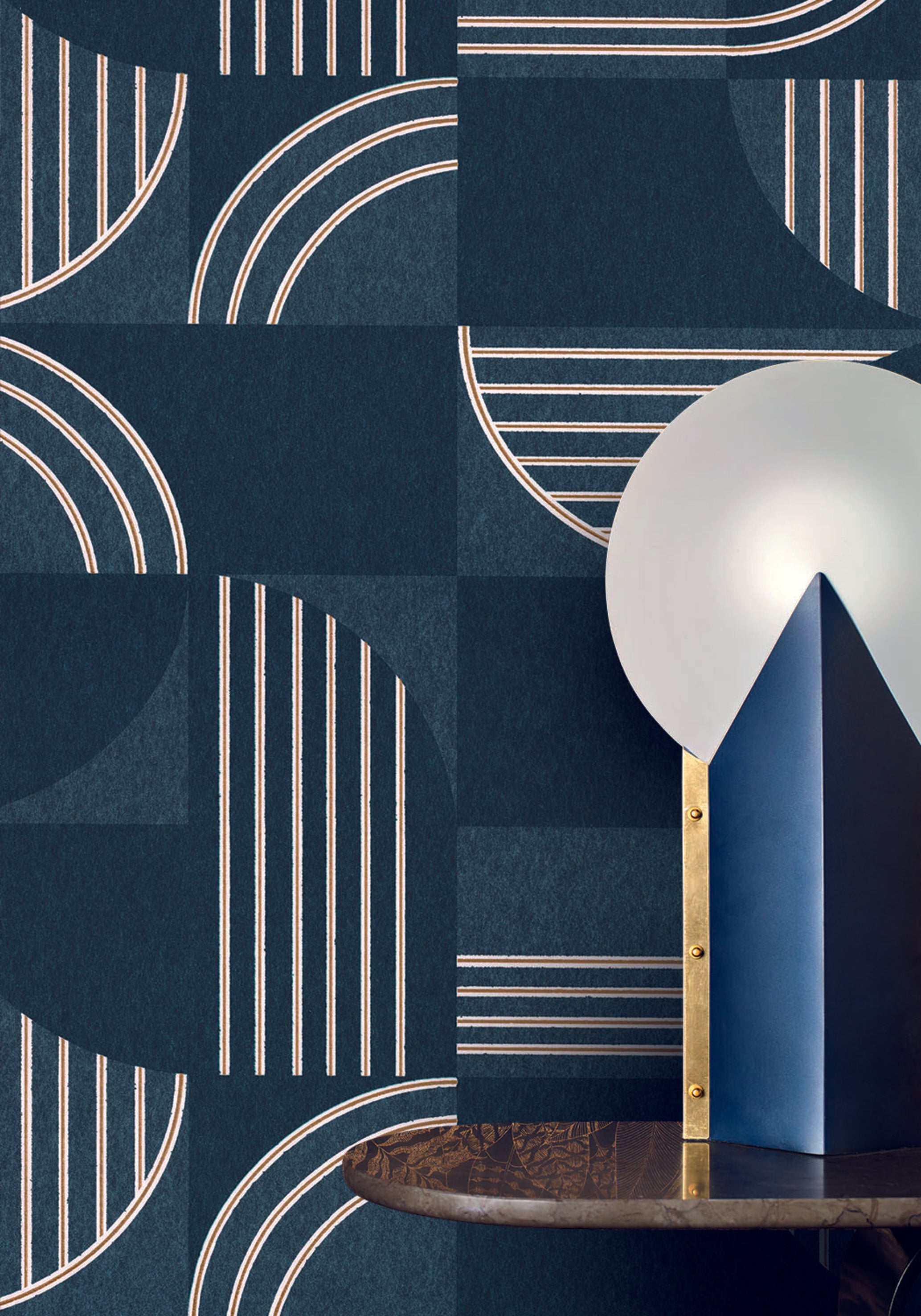 Vliesbehang met geometrisch patroon ANNÉES 30 - MARINE marineblauw