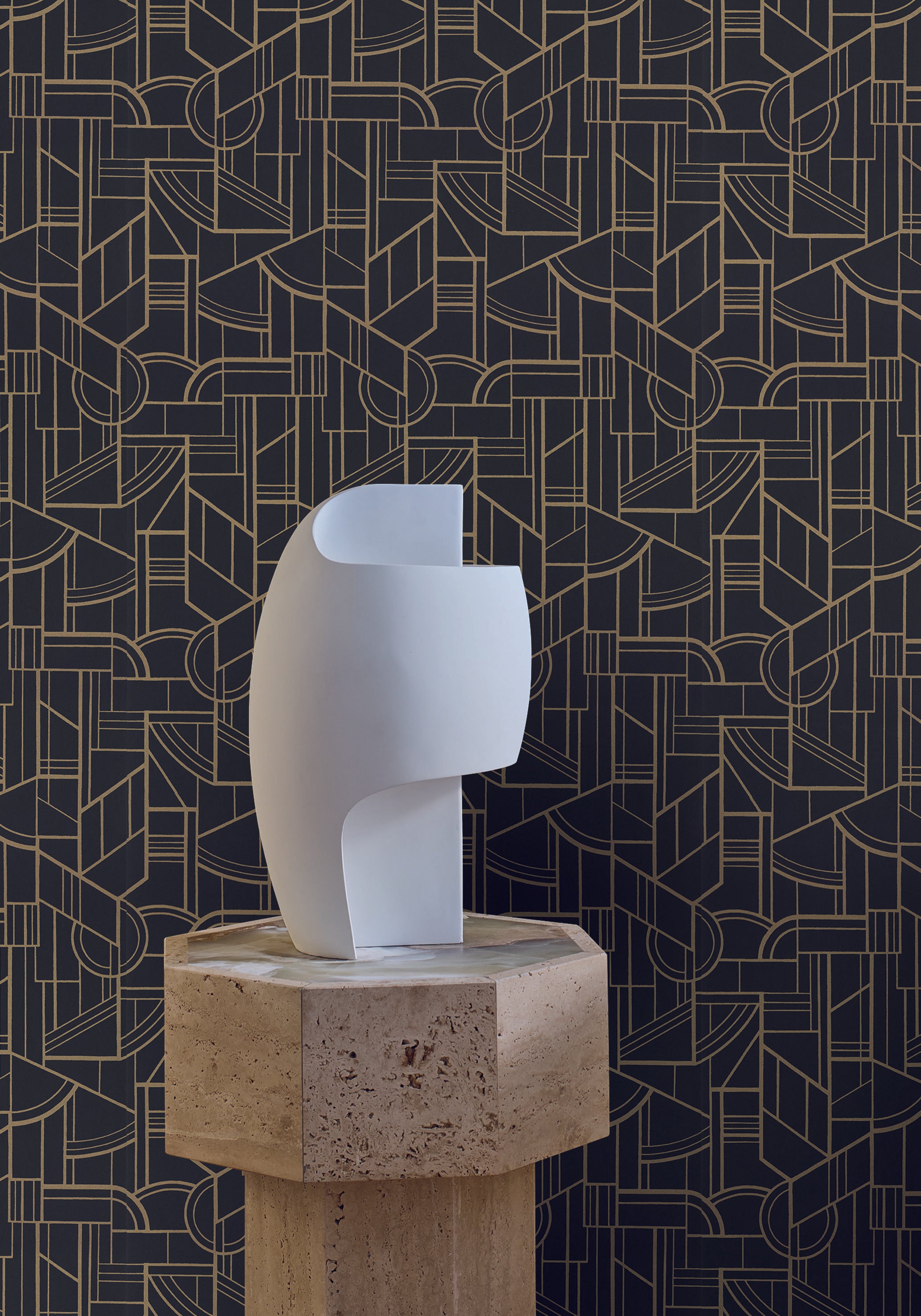 Metallic Wallpaper with Geometric Pattern CINÉTIQUE - ANTHRACITE/GOLD anthracite with gold