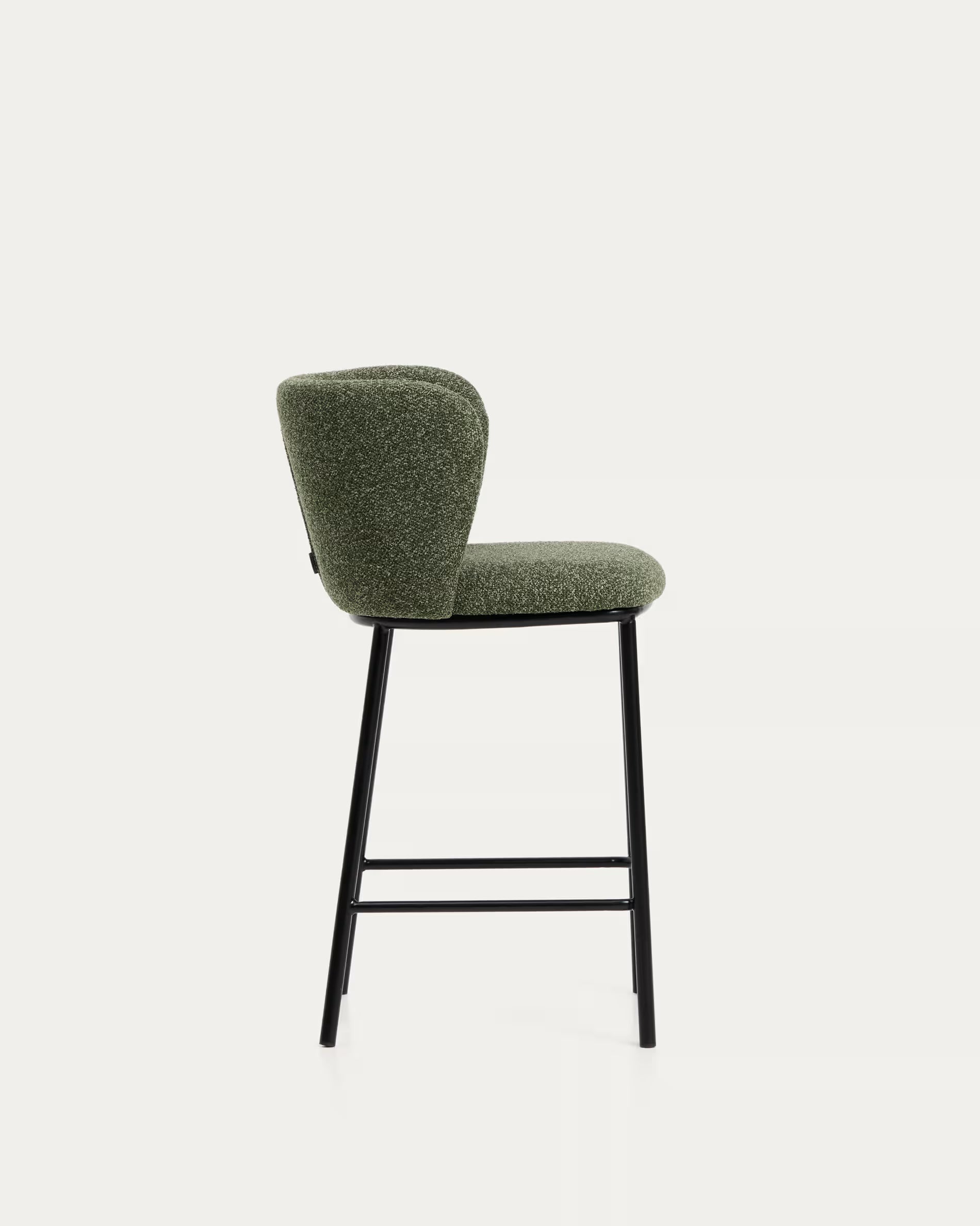 Bar Stool CISELIA Dark Green Chenille with Black Base