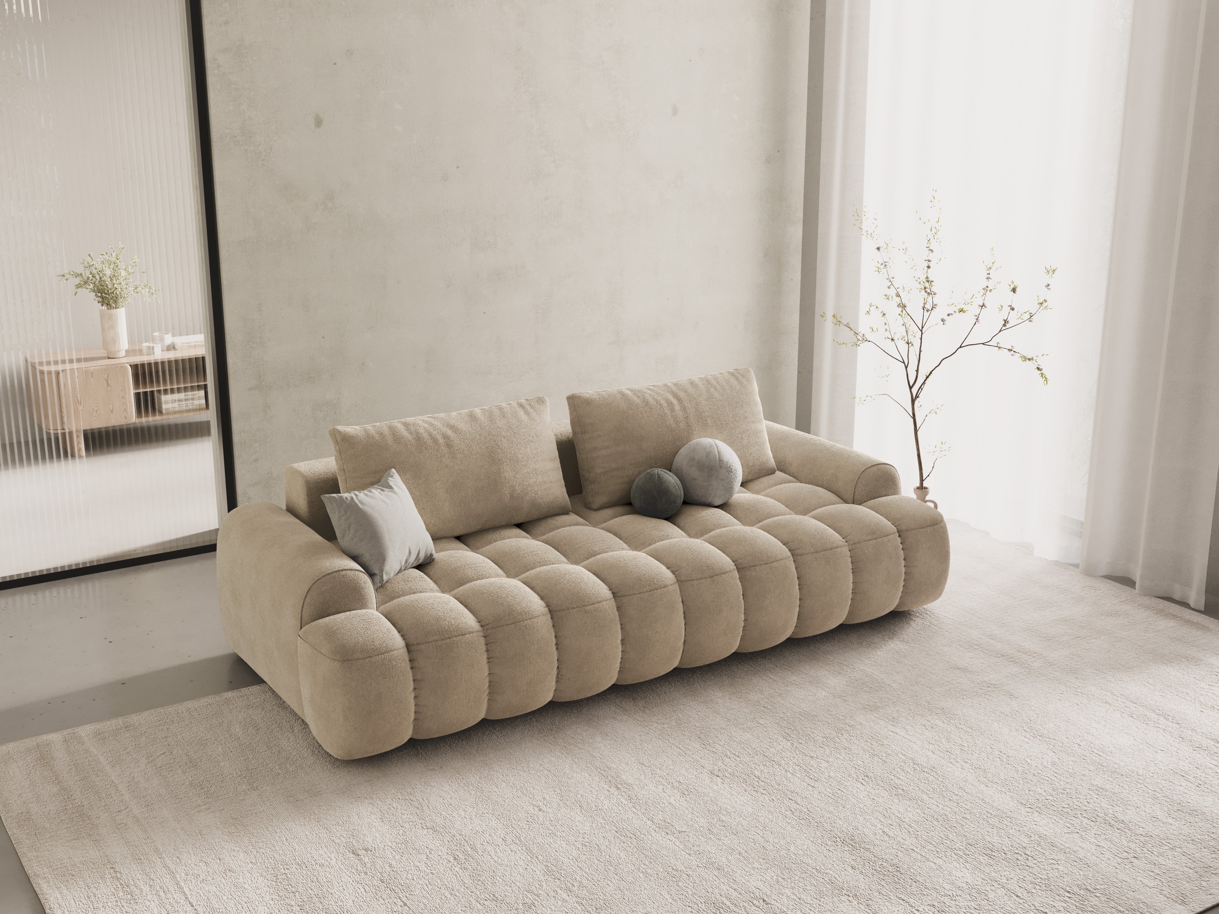 Sofa aus Samt mit Schlaf-Funktion für 4 Personen LINZ hellbeige