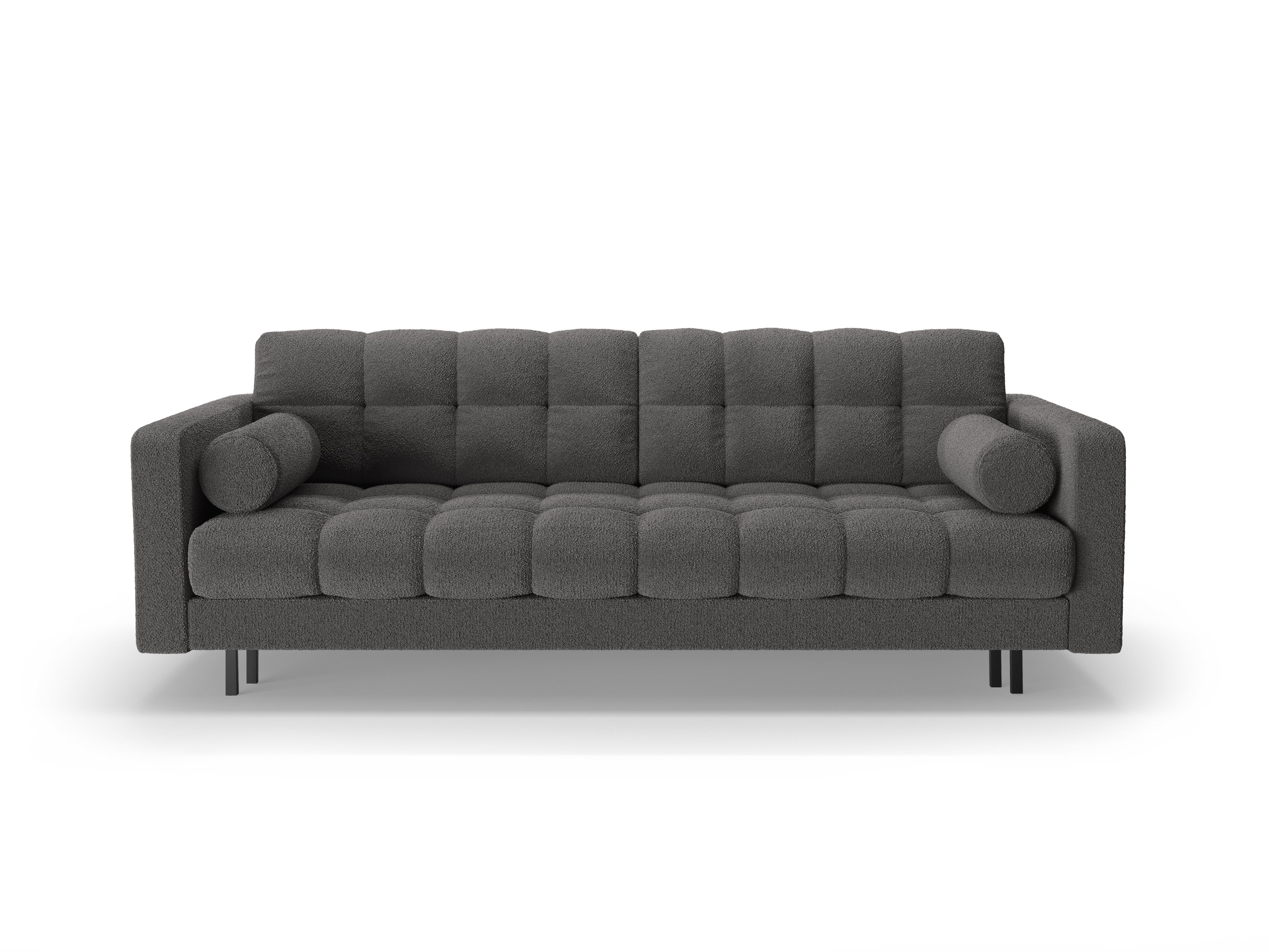 3-seater sofa with sleeping function BALI in dark gray bouclé with a black base