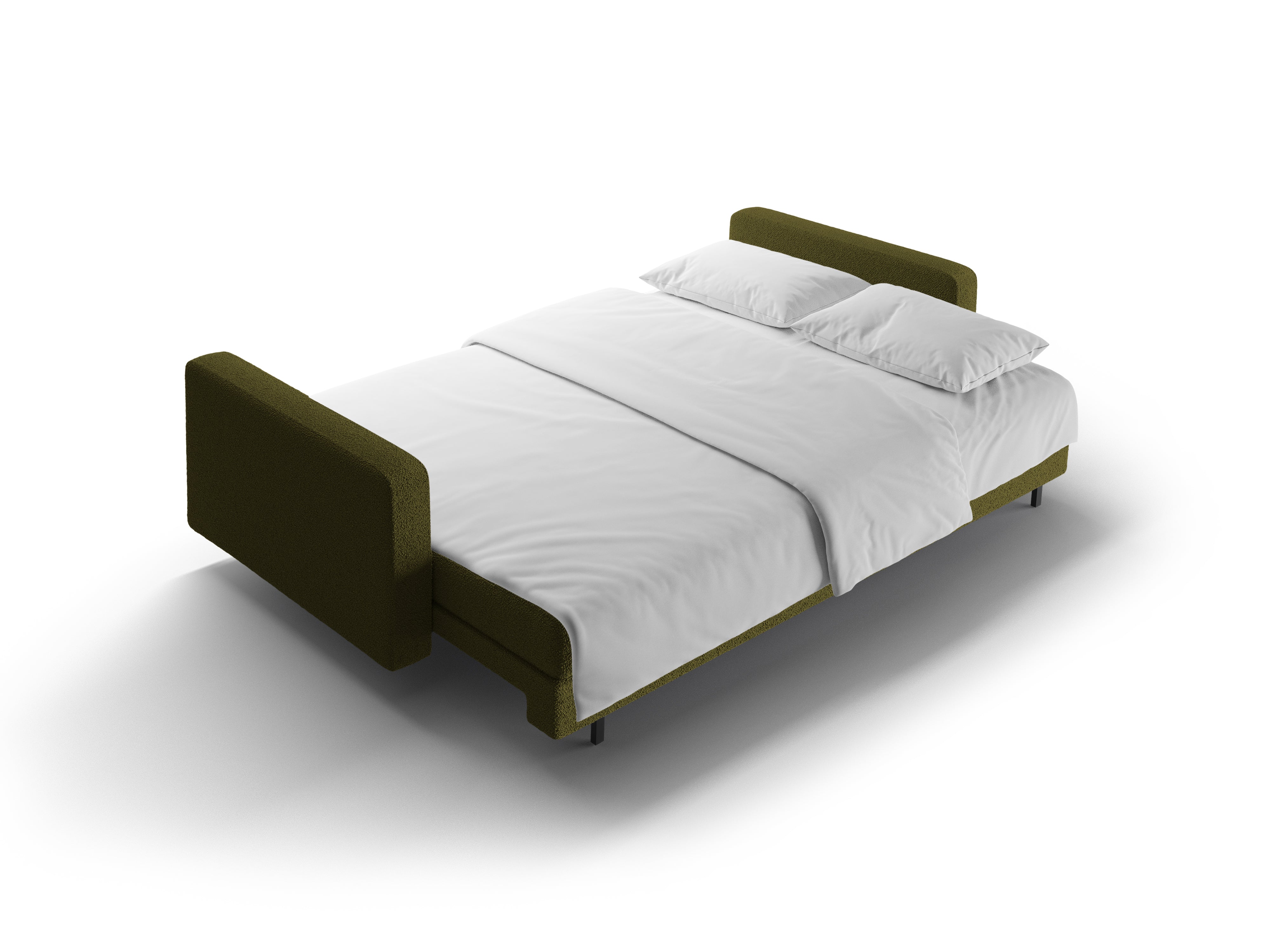 3-Sitzer Sofa mit Schlaffunktion BALI oliv Bouclé mit schwarzem Untergestell