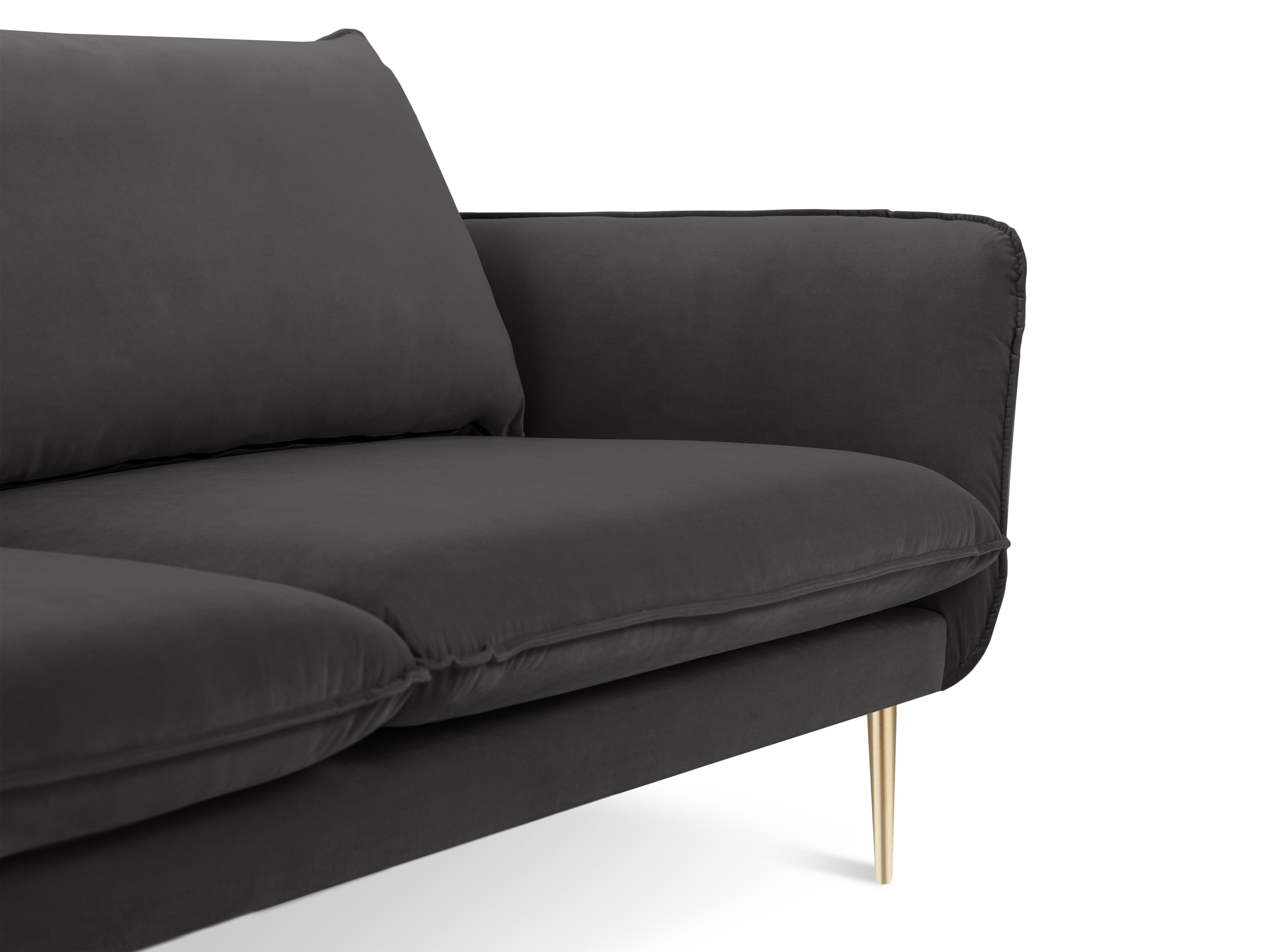 Sofa van fluweel 3-zits VIENNA donkergrijs met gouden basis