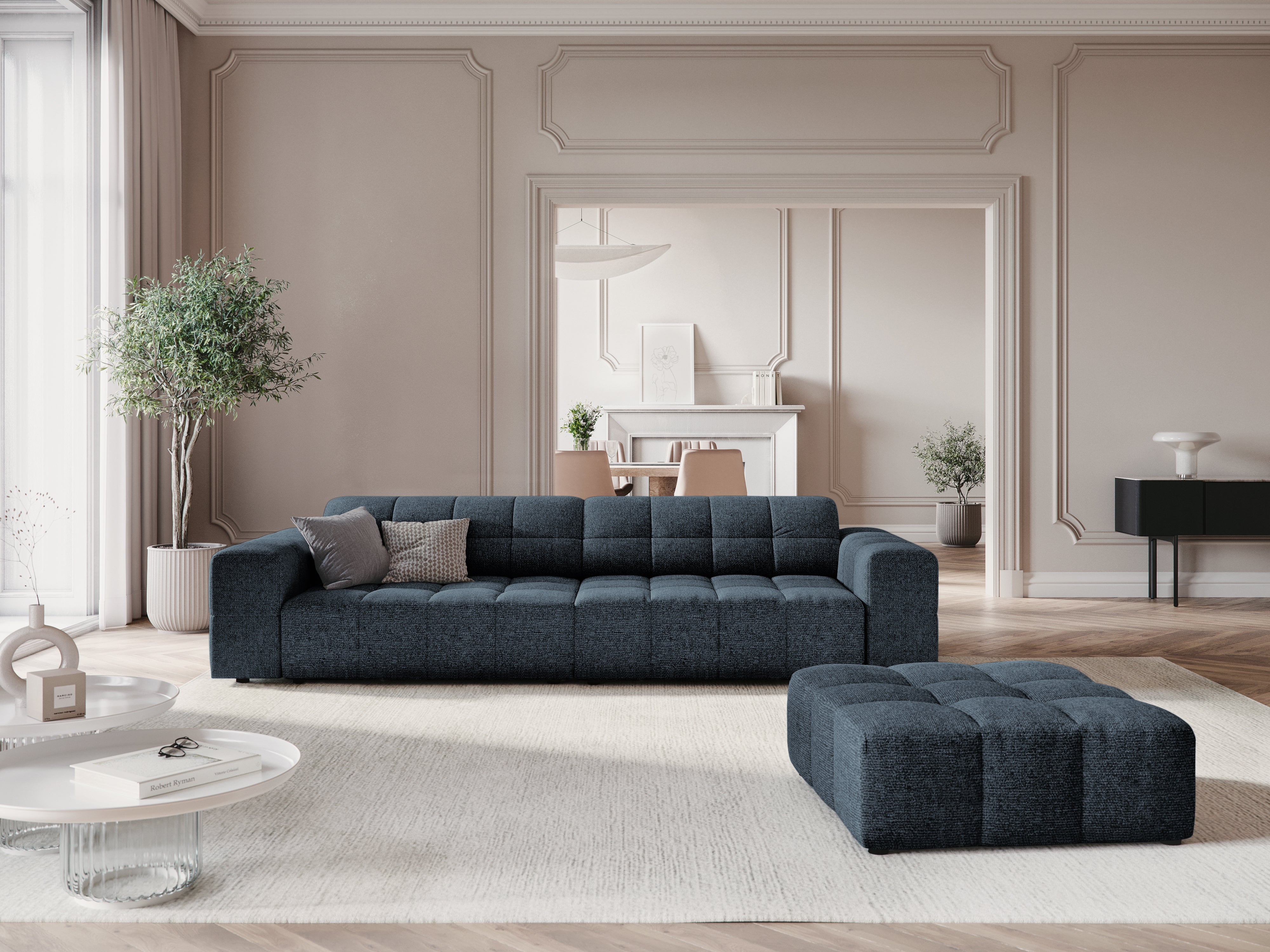 Sofa 4-persoons CHICAGO blauwe chenille