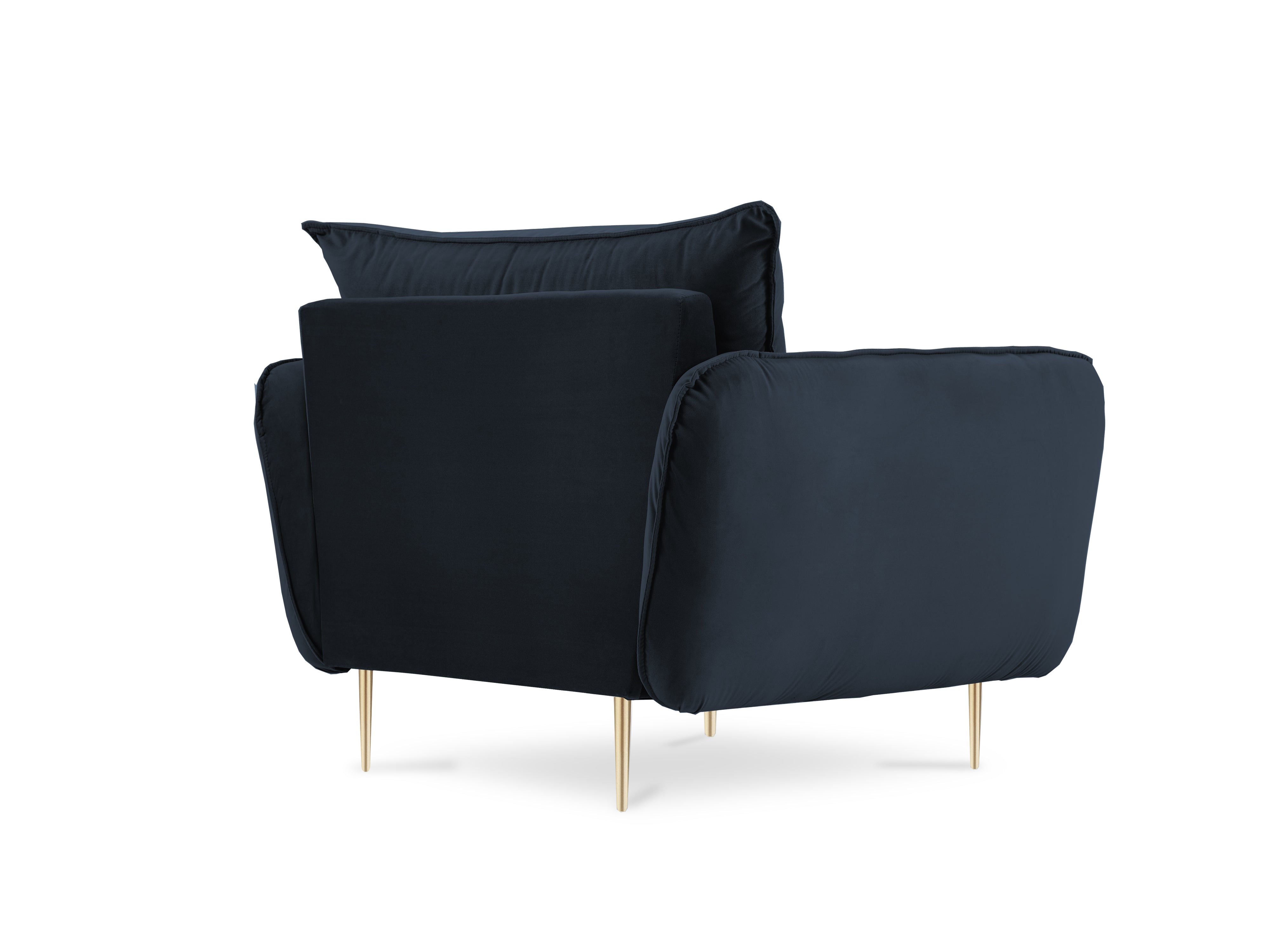 Fluwelen fauteuil VIENNA donkerblauw met gouden basis