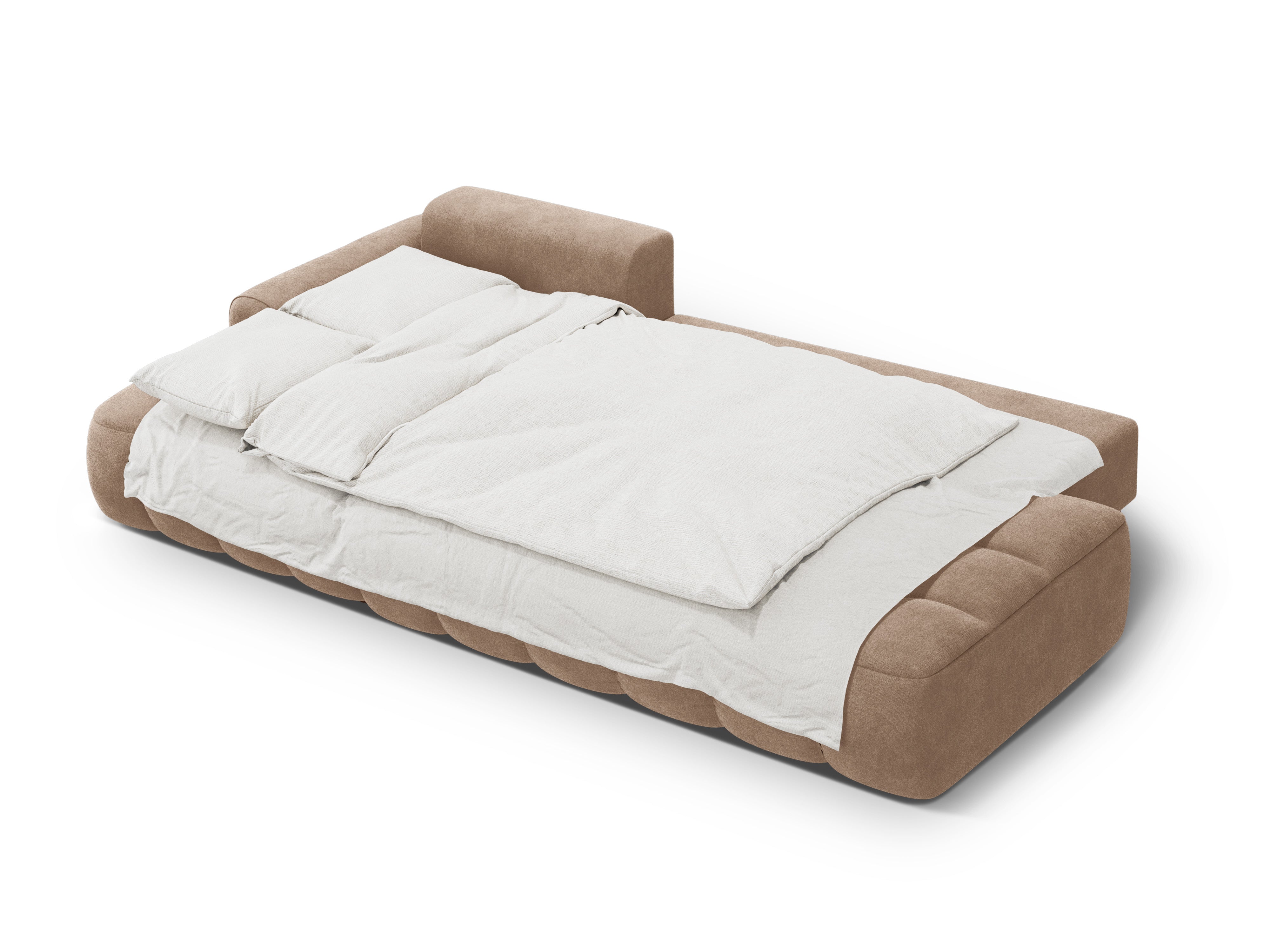 Left-facing velvet corner sofa bed for 3 people LINZ in dark beige