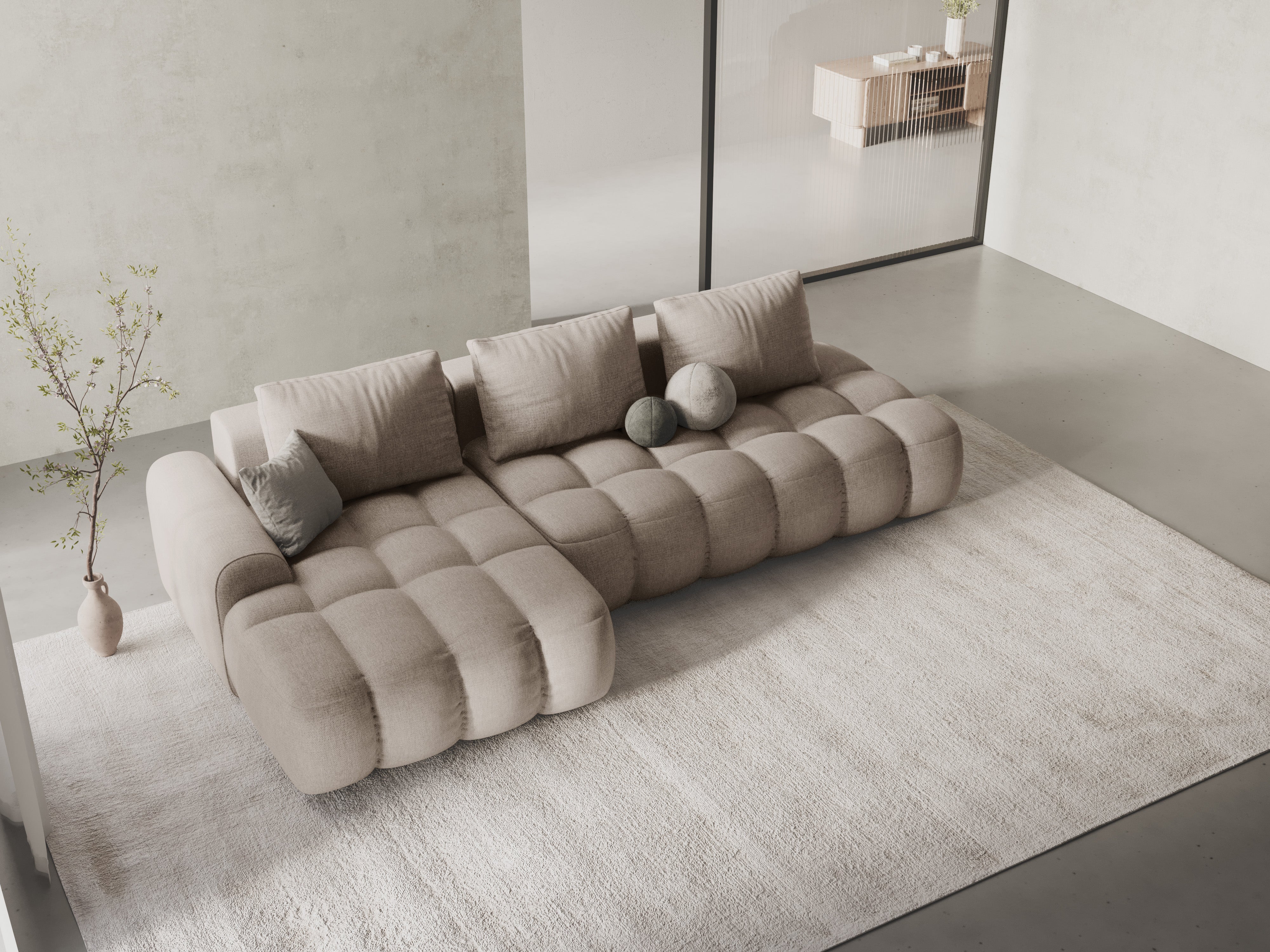 Links hoekkanaal met slaapfunctie voor 3 personen LINZ zandkleurig