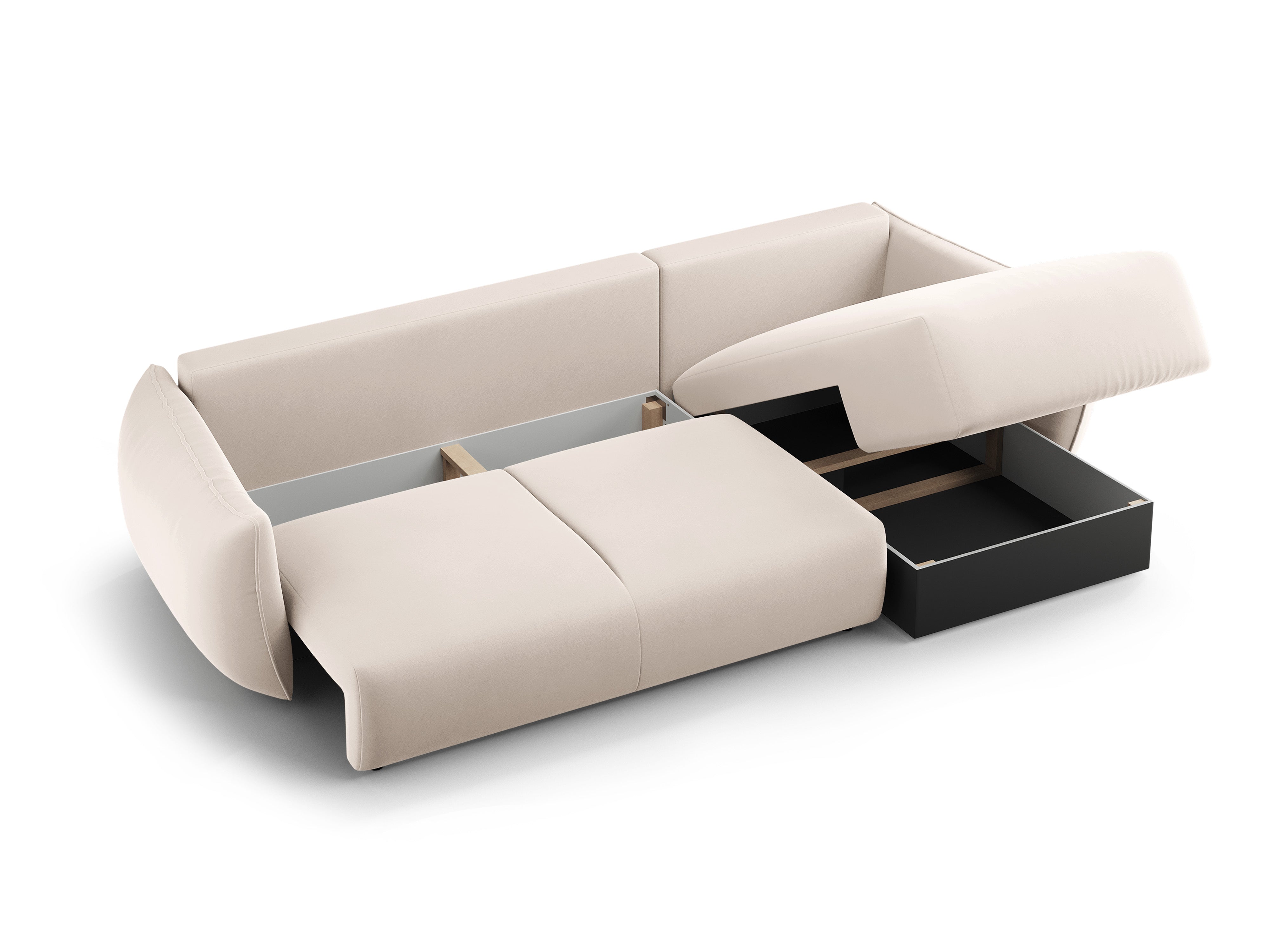 Left-facing velvet corner sofa with sleeping function MATERA beige